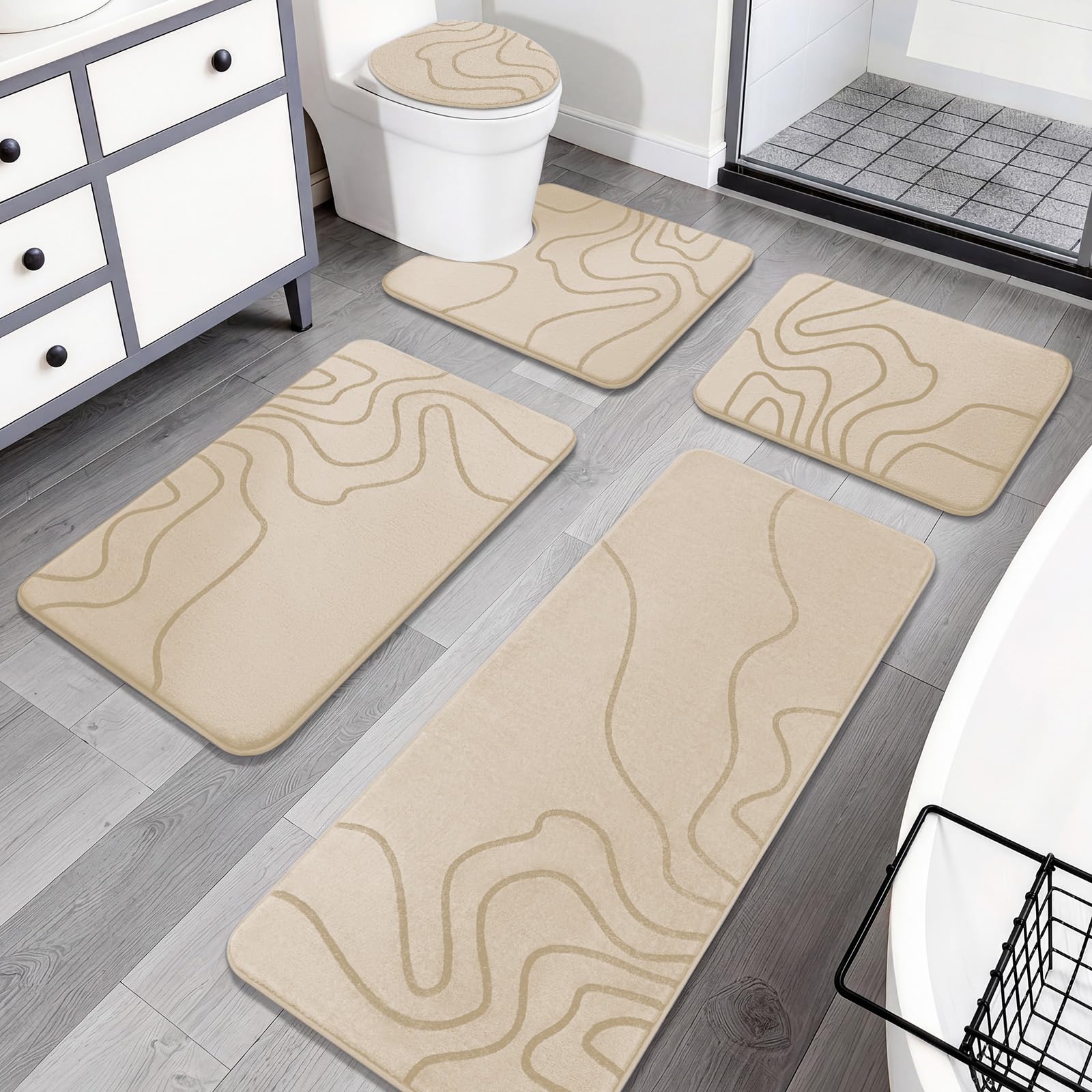 YIHOUSE Memory Foam Bathroom Rugs Sets 2 Piece - Extra Thick Ultra Soft Absorbent Bath Mat Set, Non-Slip Machine Washable Bath Rugs for Bathroom, Tub & Shower, Home Decor (32"x20"+24"x17", Dark Grey)