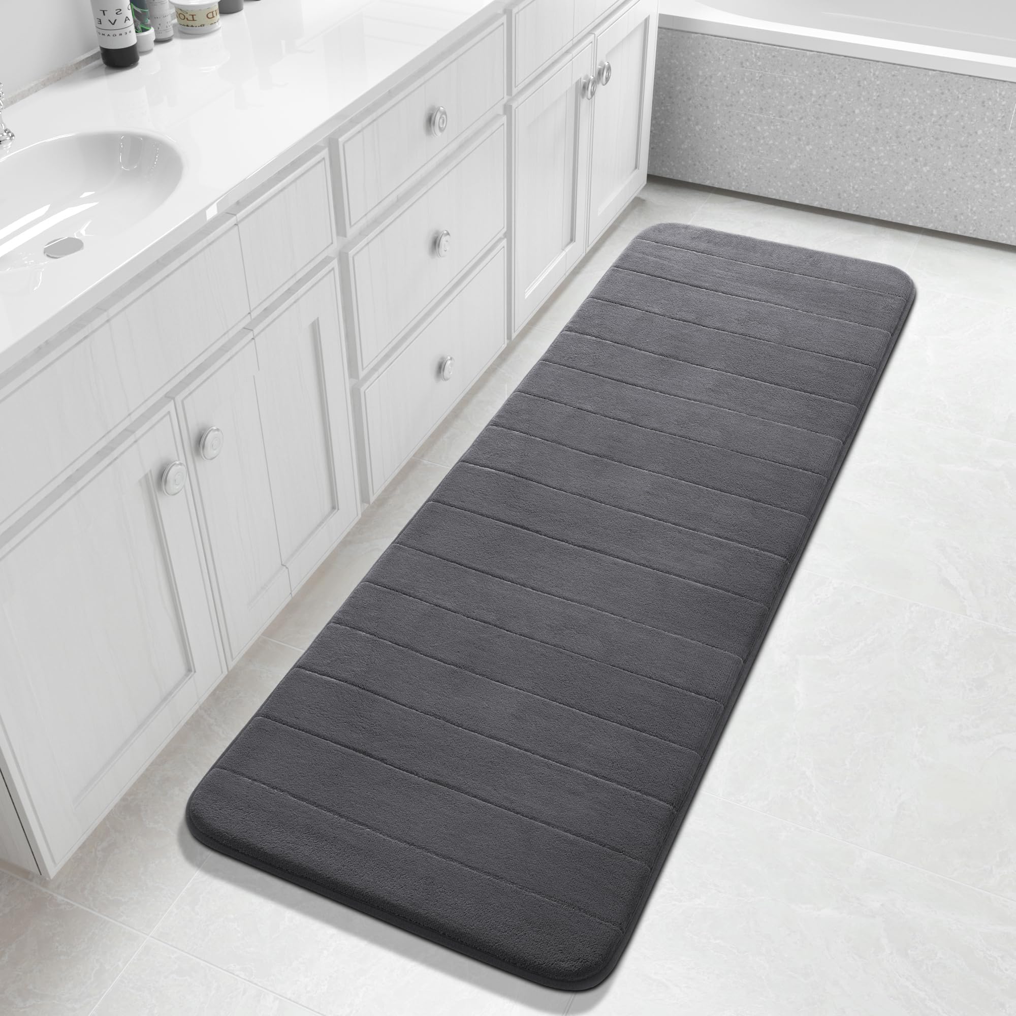 Yimobra Memory Foam Toilet Bath Mat U-Shaped, Commode Contour Rug, Soft and Comfortable, Super Water Absorption, Non-Slip, Thick, Machine Wash and Easier to Dry for Bathroom, 24 X 20 Inches, Grey