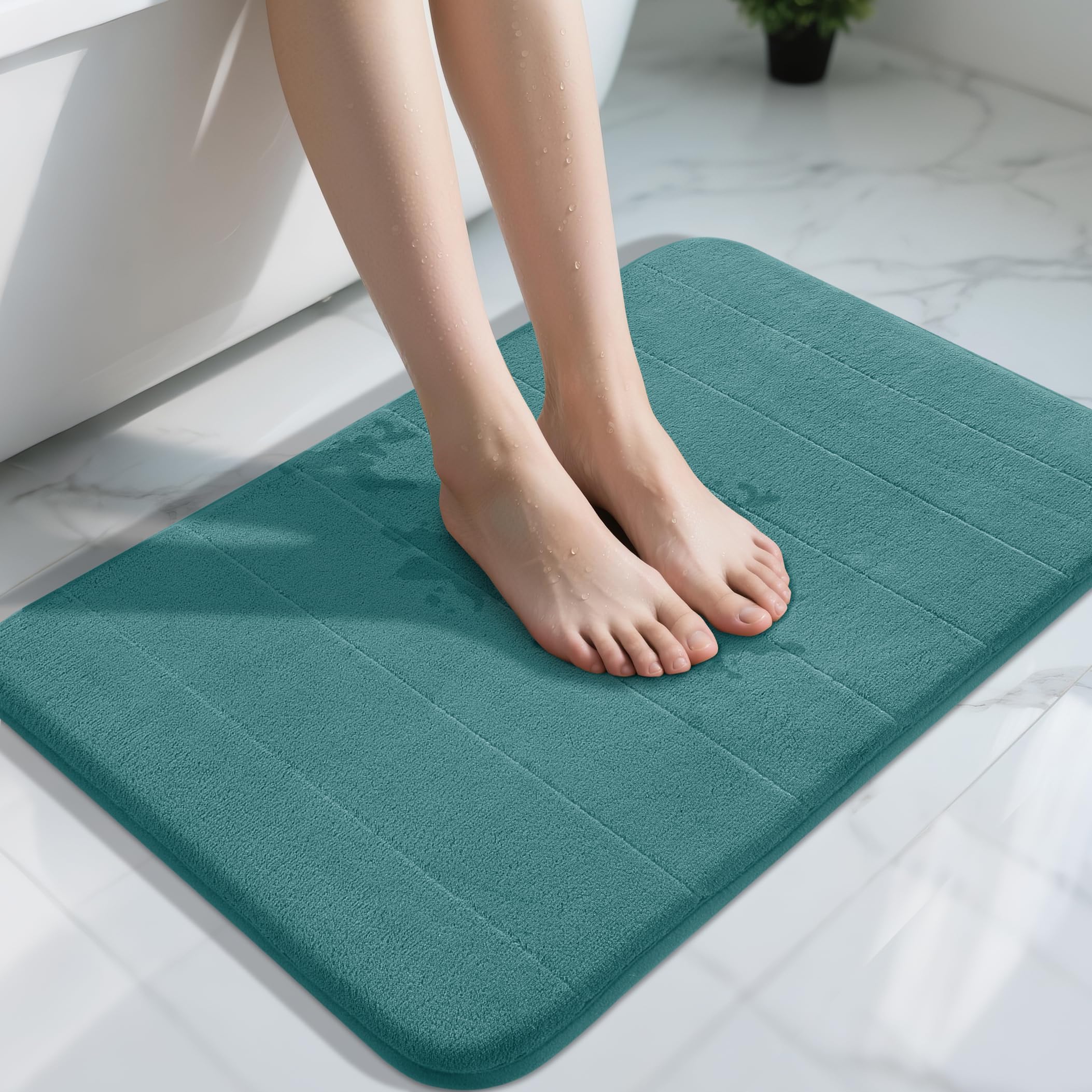 Yimobra Memory Foam Toilet Bath Mat U-Shaped, Soft and Comfortable, Super Water Absorption, Non-Slip, Thick, Machine Wash and Easier to Dry for Bathroom Commode Contour Rug, 24 X 20 Inches, Black