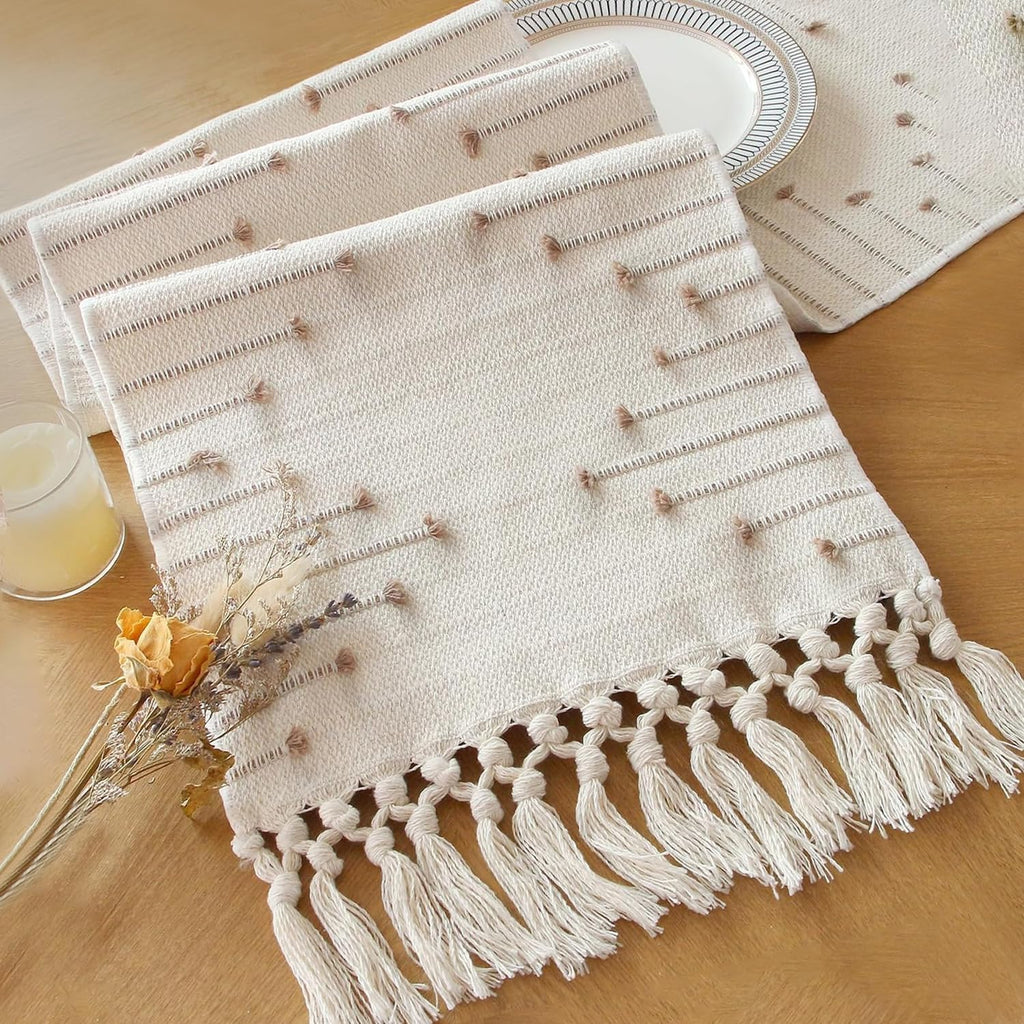FEXIA Boho Table Runner with Tassels for Summer Home Decor Farmhouse Rustic Burlap Table Decoration for Living Room Dining Room Graduation Decor (12x72 Inches)