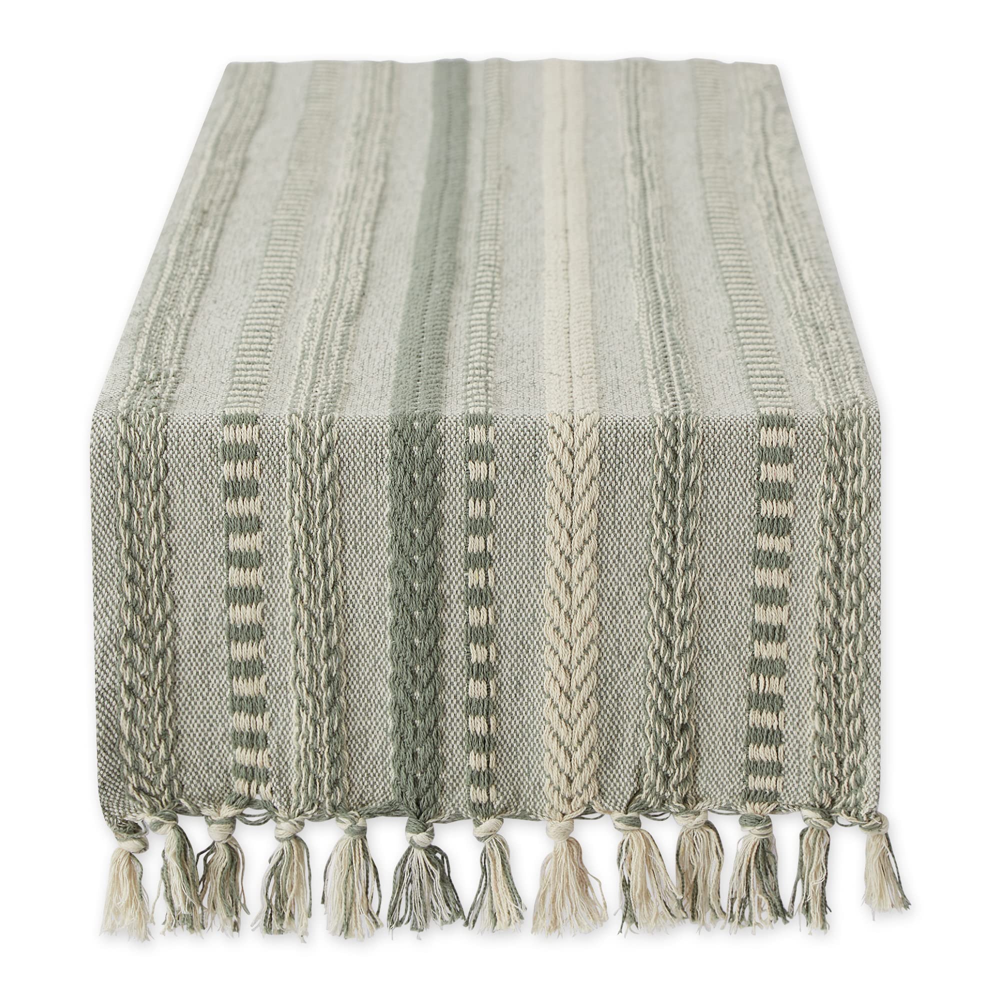 DII Farmhouse Braided Stripe Table Runner Collection, 15x108 (15x113, Fringe Included), Vintage Linen