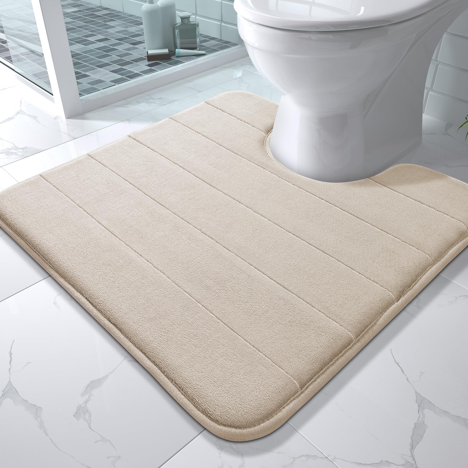 Yimobra Memory Foam Toilet Bath Mat U-Shaped, Commode Contour Rug, Soft and Comfortable, Super Water Absorption, Non-Slip, Thick, Machine Wash and Easier to Dry for Bathroom, 24 X 20 Inches, Grey