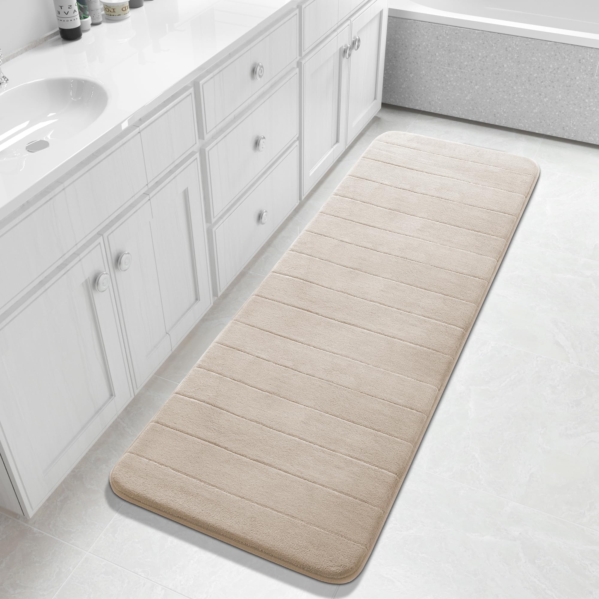 Yimobra Memory Foam Toilet Bath Mat U-Shaped, Soft and Comfortable, Super Water Absorption, Non-Slip, Thick, Machine Wash and Easier to Dry for Bathroom Commode Contour Rug, 24 X 20 Inches, Black