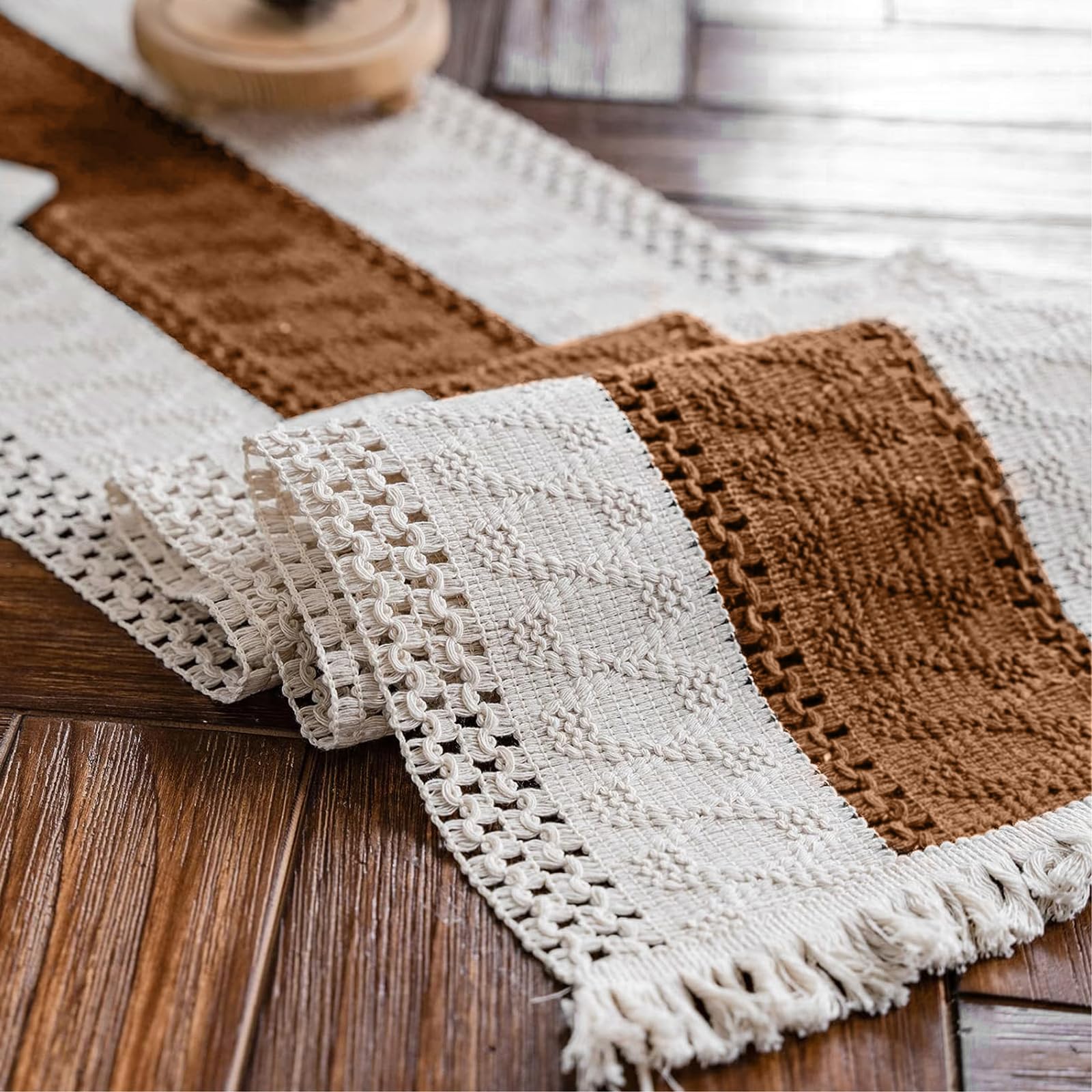 Macrame Table Runner Cream Beige Boho Table Runners with Tassels Hand Woven Cotton Table Runner Rustic Farmhouse Table Runners for Bohemian Kitchen Dining Table(12x71in)