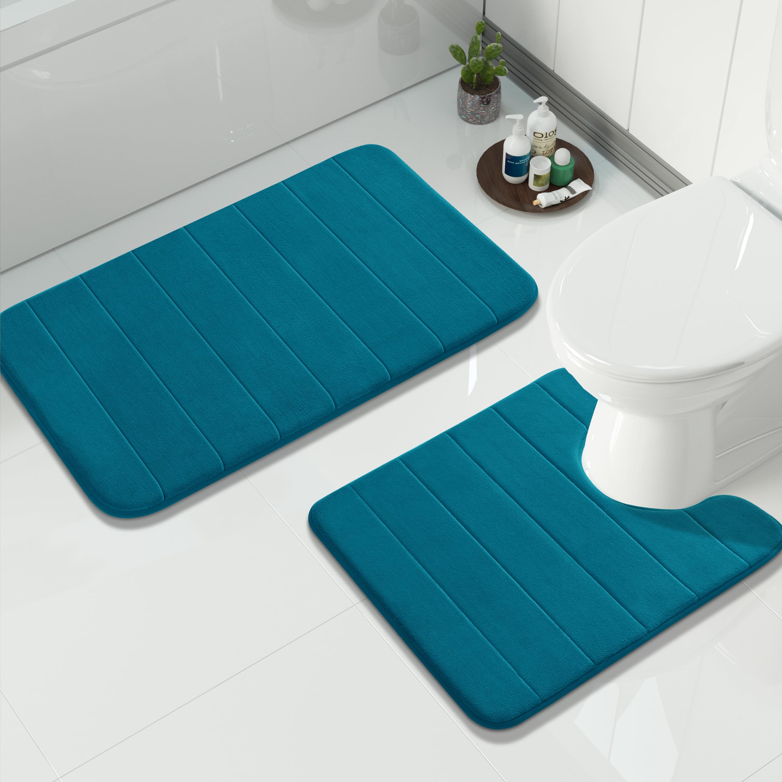Yimobra U-Shaped Toilet Bath Mat Set 2 Piece - Super Soft Absorbent Quick Dry Memory Foam Bathroom Rugs, Machine Washable Non Slip Floor Carpet for Tub Shower & Single Sink (17x24 & 24x20, Gray)