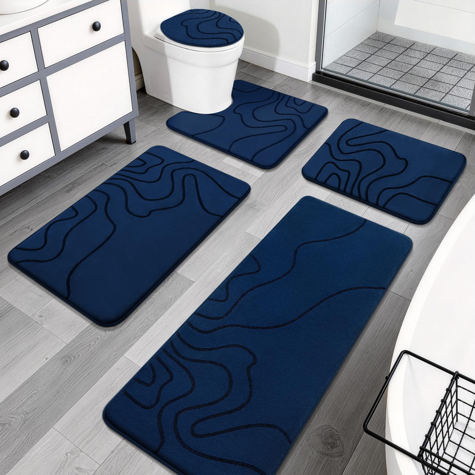 YIHOUSE Memory Foam Bathroom Rugs Sets 2 Piece - Extra Thick Ultra Soft Absorbent Bath Mat Set, Non-Slip Machine Washable Bath Rugs for Bathroom, Tub & Shower, Home Decor (32"x20"+24"x17", Dark Grey)