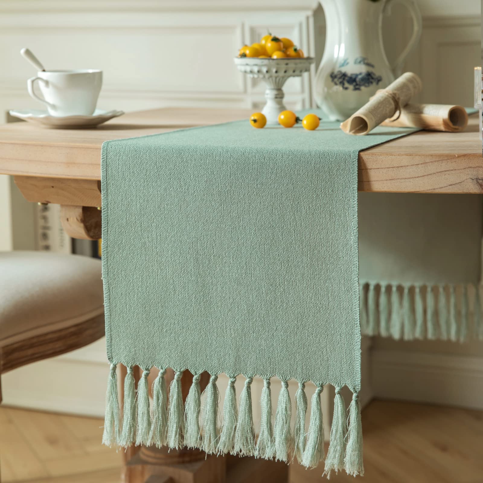 ZeeMart Beige Table Runners 72 Inches Long, Burlap Linen Style Rustic Farmhouse Table Runner, Boho Woven Dining Table Runner, 13x72 Inches, Oatmeal Beige