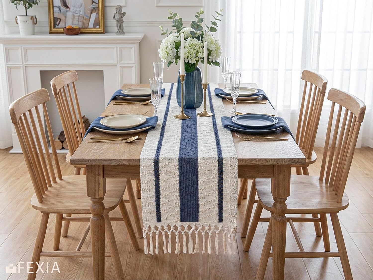 FEXIA Boho Table Runner with Tassels for Summer Home Decor Farmhouse Rustic Burlap Table Decoration for Living Room Dining Room Graduation Decor (12x72 Inches)