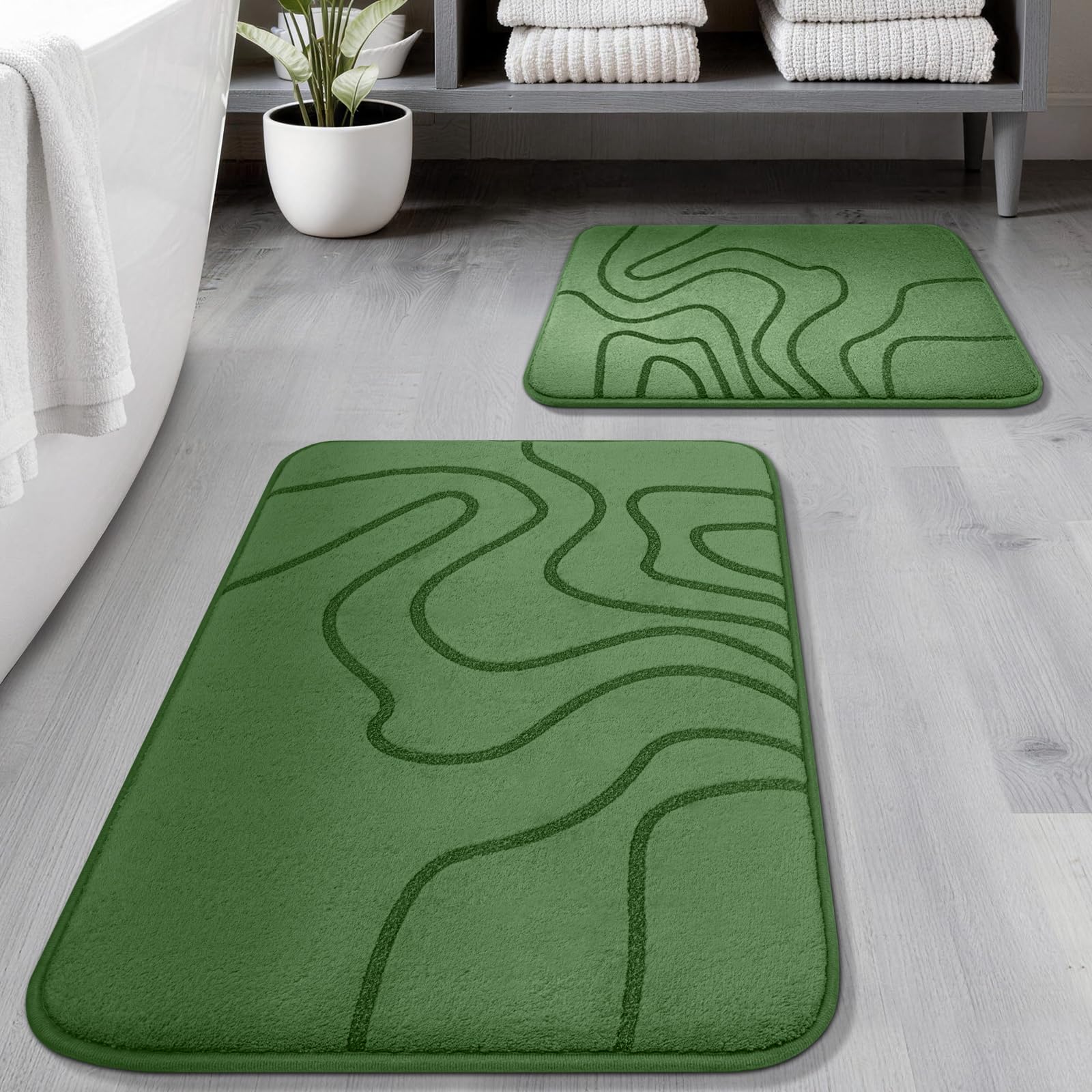 YIHOUSE Memory Foam Bathroom Rugs Sets 2 Piece - Extra Thick Ultra Soft Absorbent Bath Mat Set, Non-Slip Machine Washable Bath Rugs for Bathroom, Tub & Shower, Home Decor (32"x20"+24"x17", Dark Grey)