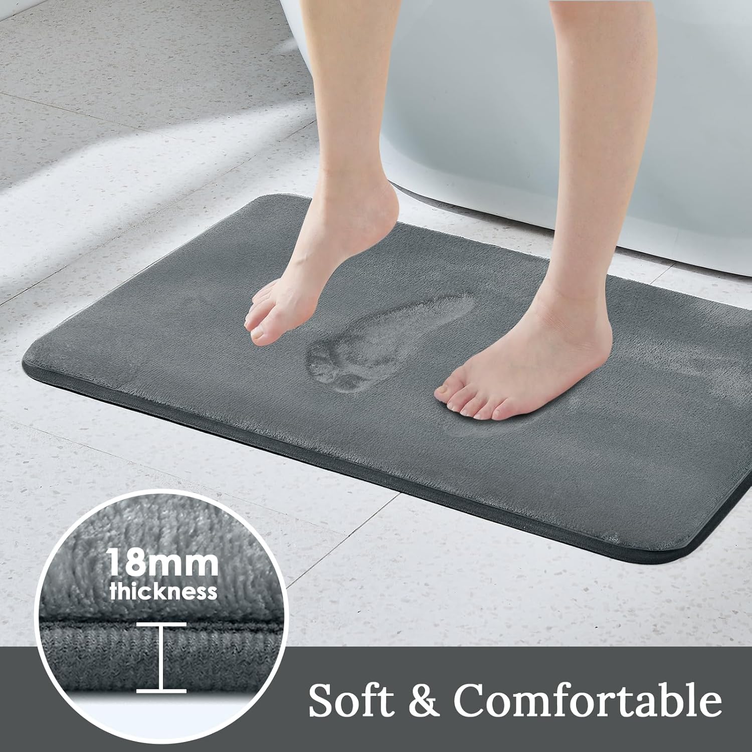 HUXMEYSON Bathroom Rugs Sets 3 Piece, Ultra Soft Velvet Memory Foam Bath Rugs, Non-Slip & PVC Backing Bathroom Mat Set, Washable Quick Dry Bath Rug - Grey