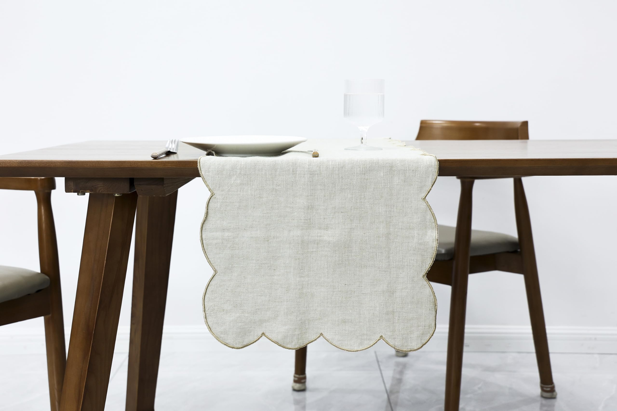 Linen Embroidered Table Runner 72 Inch