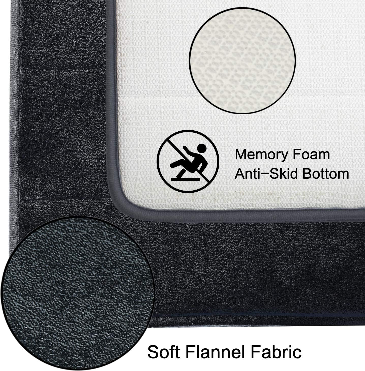 Betus U-Shaped Contour Memory Foam Toilet Mat - Non-Slip Backing, Water Absorbent, Machine Washable, Super Cozy - Luxurious Velvet Comfort Washroom Rug - 16"x24" (Black)