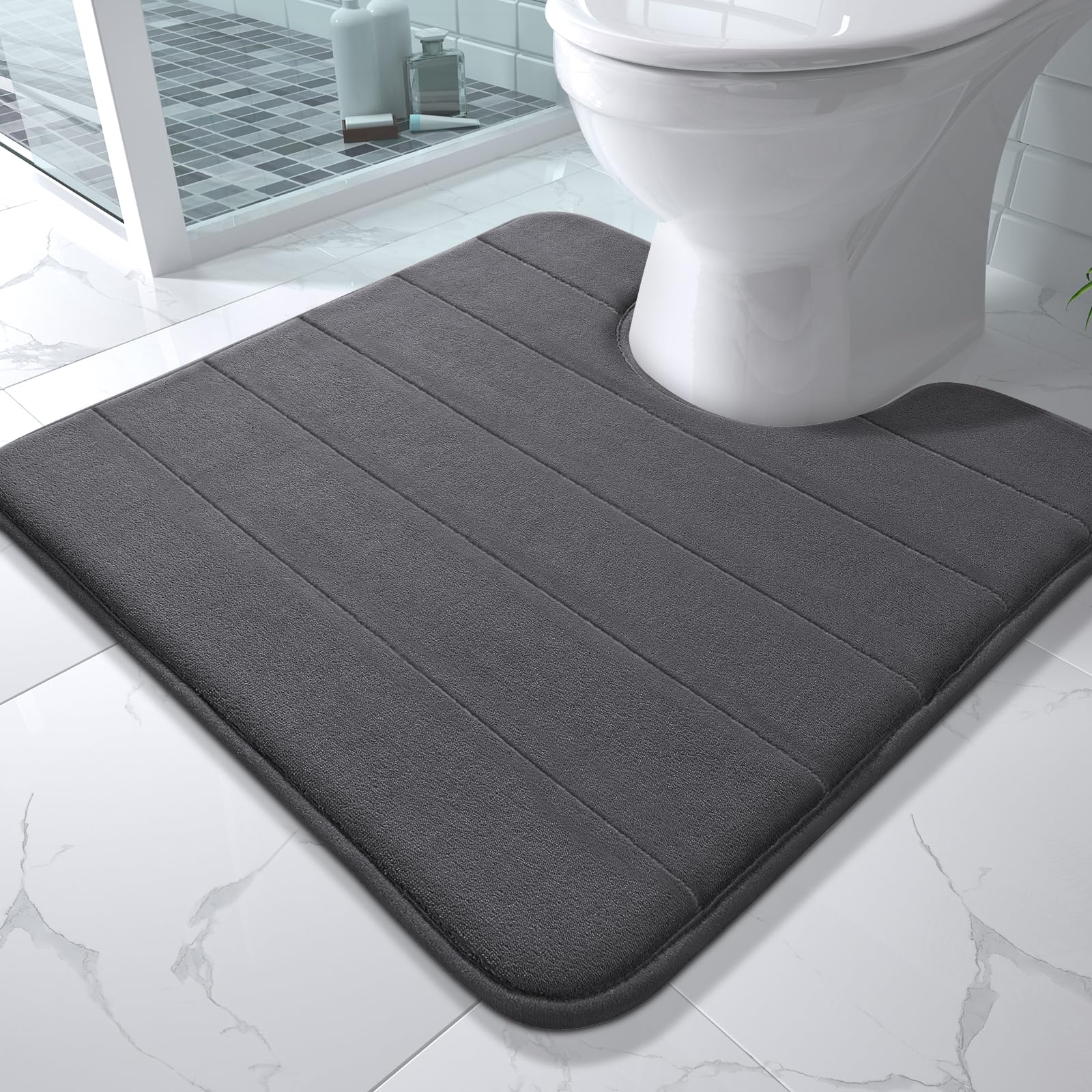 Yimobra Memory Foam Toilet Bath Mat U-Shaped, Commode Contour Rug, Soft and Comfortable, Super Water Absorption, Non-Slip, Thick, Machine Wash and Easier to Dry for Bathroom, 24 X 20 Inches, Grey