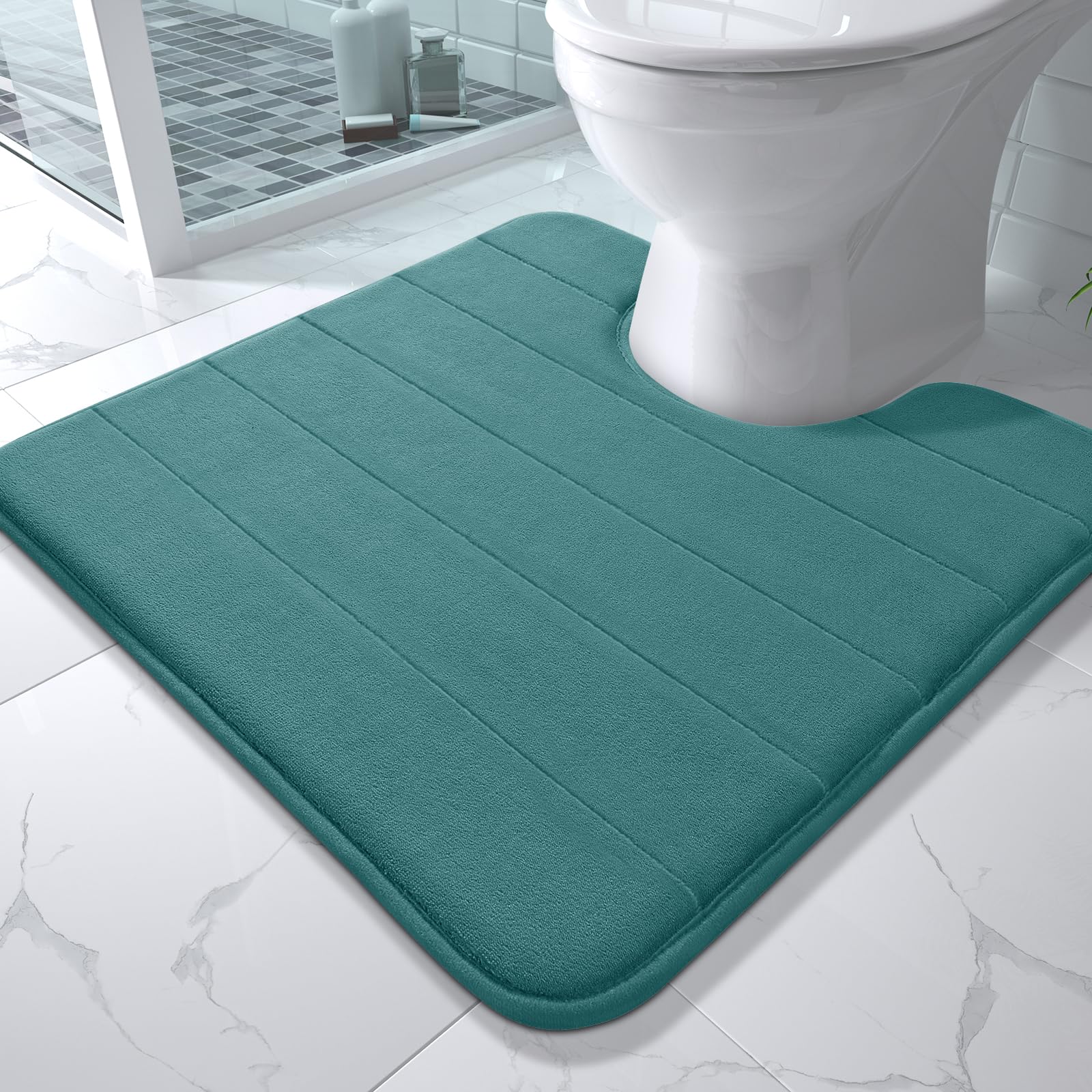 Yimobra Memory Foam Toilet Bath Mat U-Shaped, Commode Contour Rug, Soft and Comfortable, Super Water Absorption, Non-Slip, Thick, Machine Wash and Easier to Dry for Bathroom, 24 X 20 Inches, Grey
