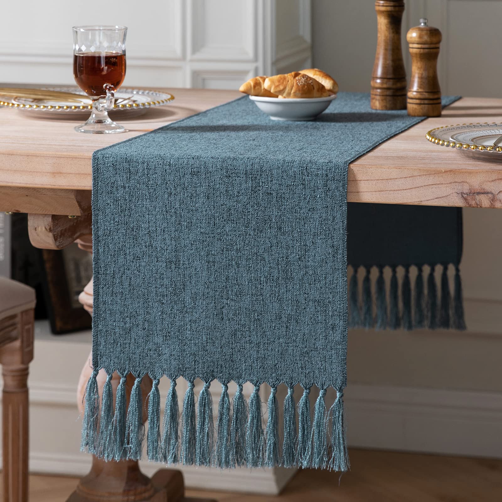 ZeeMart Beige Table Runners 72 Inches Long, Burlap Linen Style Rustic Farmhouse Table Runner, Boho Woven Dining Table Runner, 13x72 Inches, Oatmeal Beige