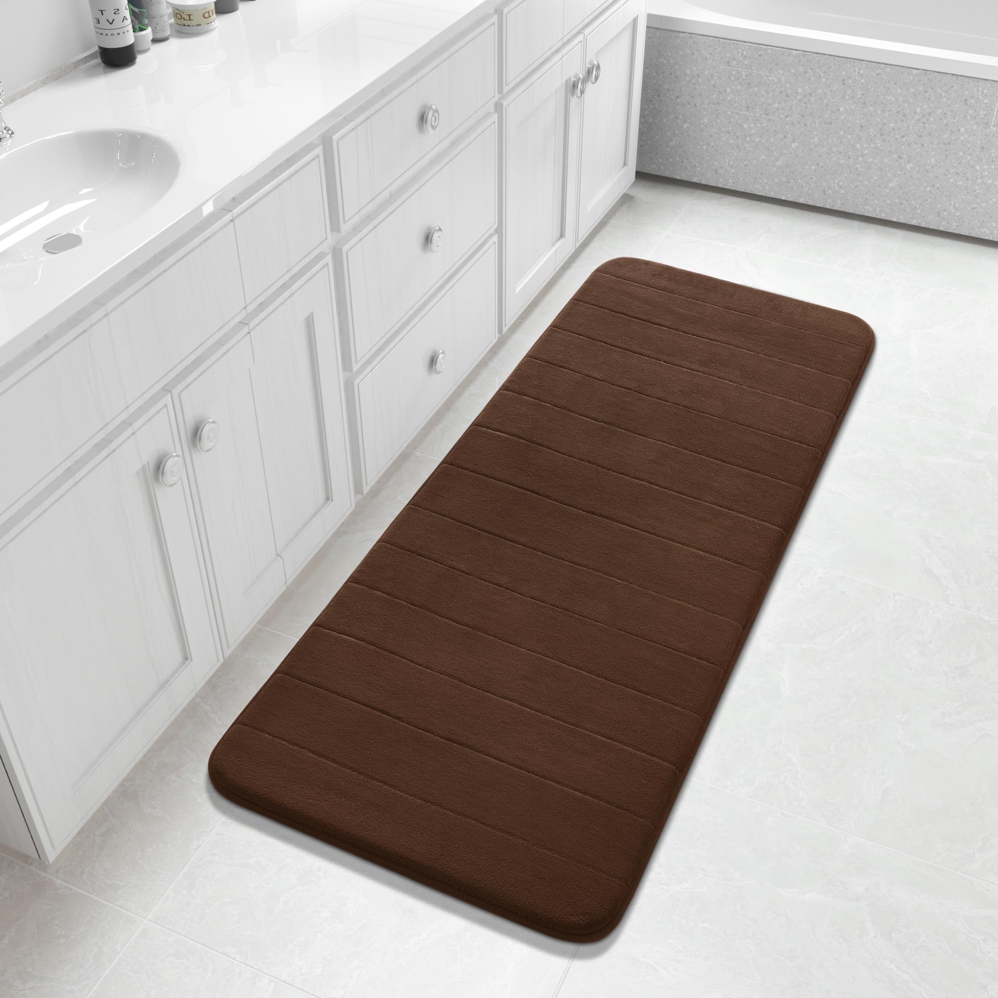 Yimobra Memory Foam Toilet Bath Mat U-Shaped, Soft and Comfortable, Super Water Absorption, Non-Slip, Thick, Machine Wash and Easier to Dry for Bathroom Commode Contour Rug, 24 X 20 Inches, Black