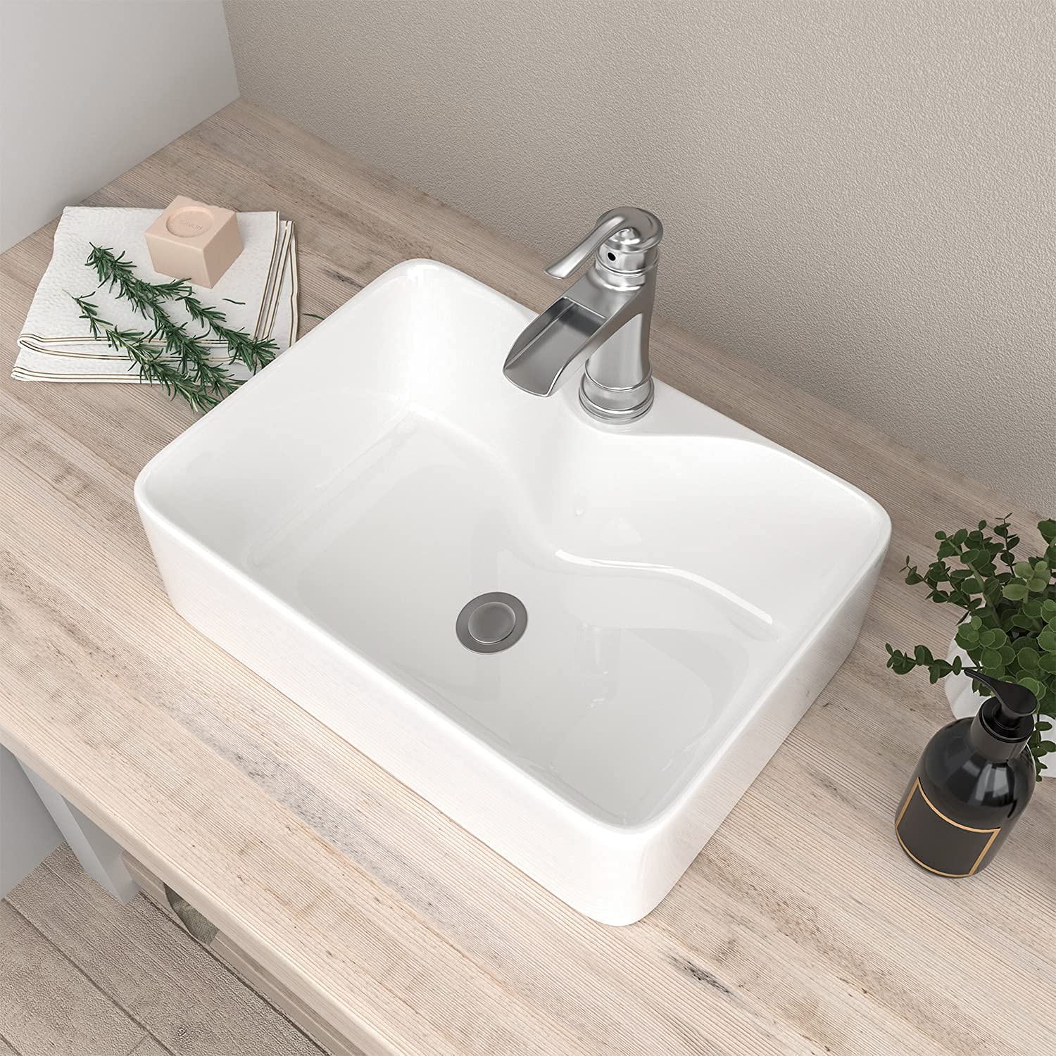 Mocoloo 21"x16" Wall Mounted Bathroom Sink White Rectangle Porcelain ADA Compliant Ceramic Bathroom Sinks Floating Vanity Sink for Lavatory Room Basin
