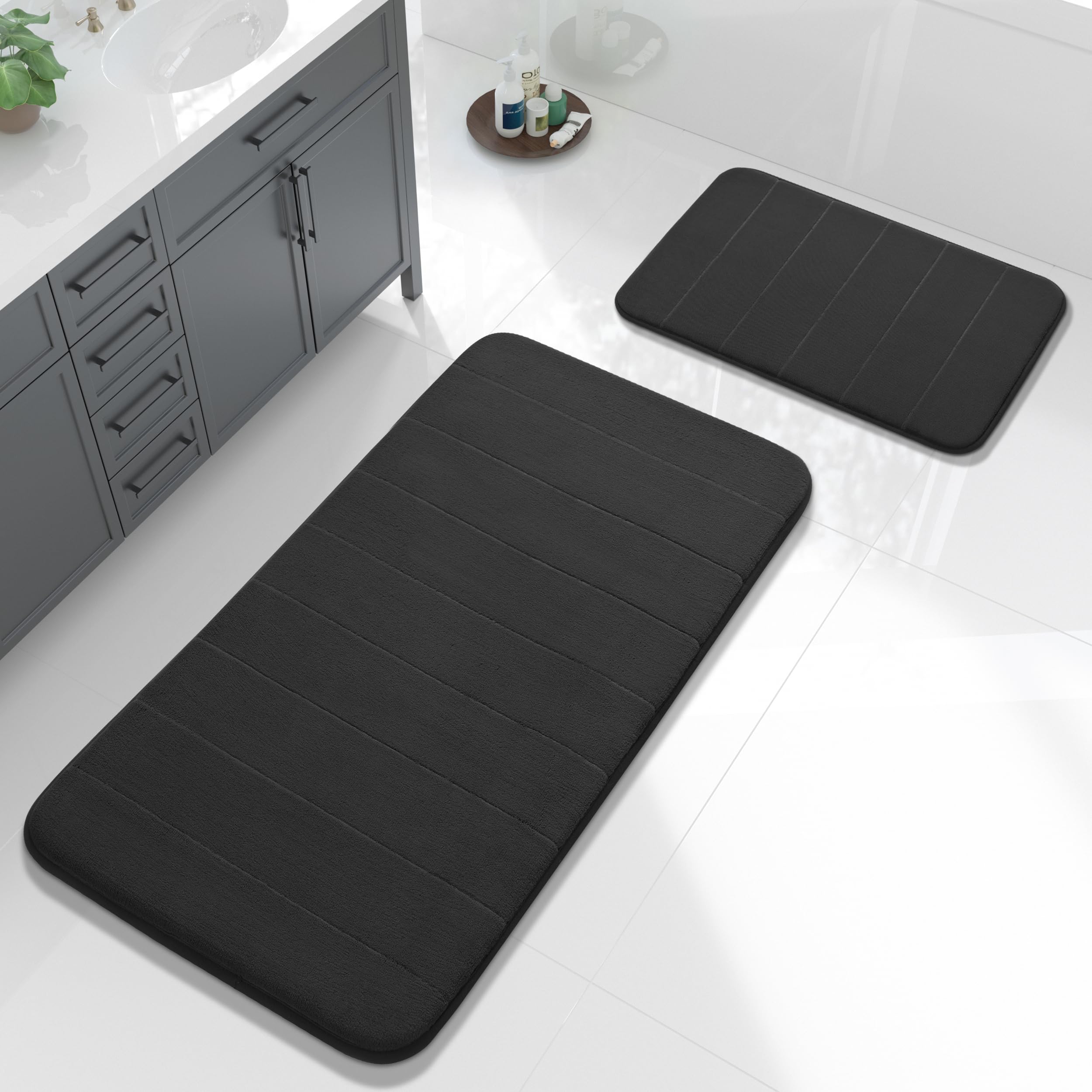 Yimobra U-Shaped Toilet Bath Mat Set 2 Piece - Super Soft Absorbent Quick Dry Memory Foam Bathroom Rugs, Machine Washable Non Slip Floor Carpet for Tub Shower & Single Sink (17x24 & 24x20, Gray)