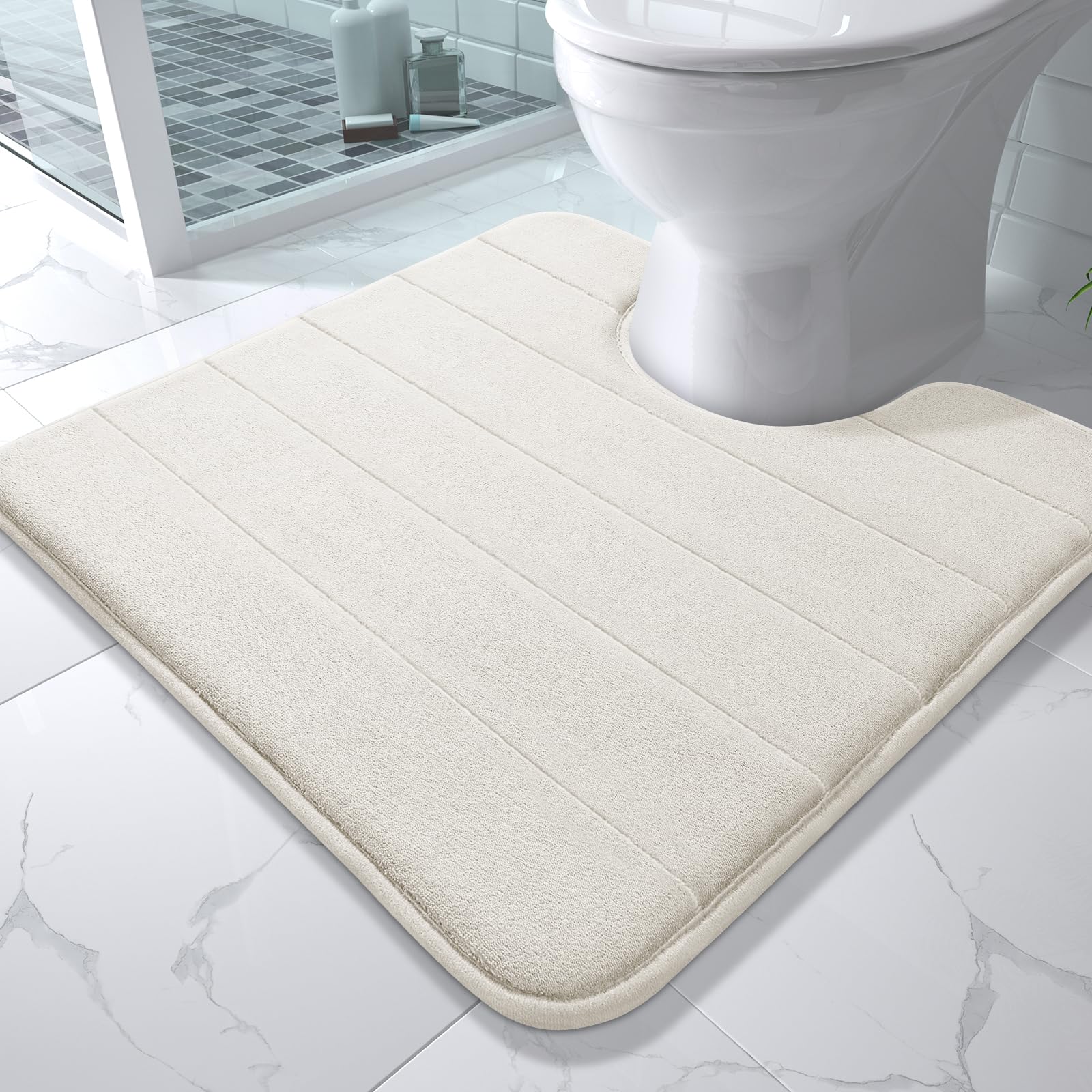 Yimobra Memory Foam Toilet Bath Mat U-Shaped, Commode Contour Rug, Soft and Comfortable, Super Water Absorption, Non-Slip, Thick, Machine Wash and Easier to Dry for Bathroom, 24 X 20 Inches, Grey