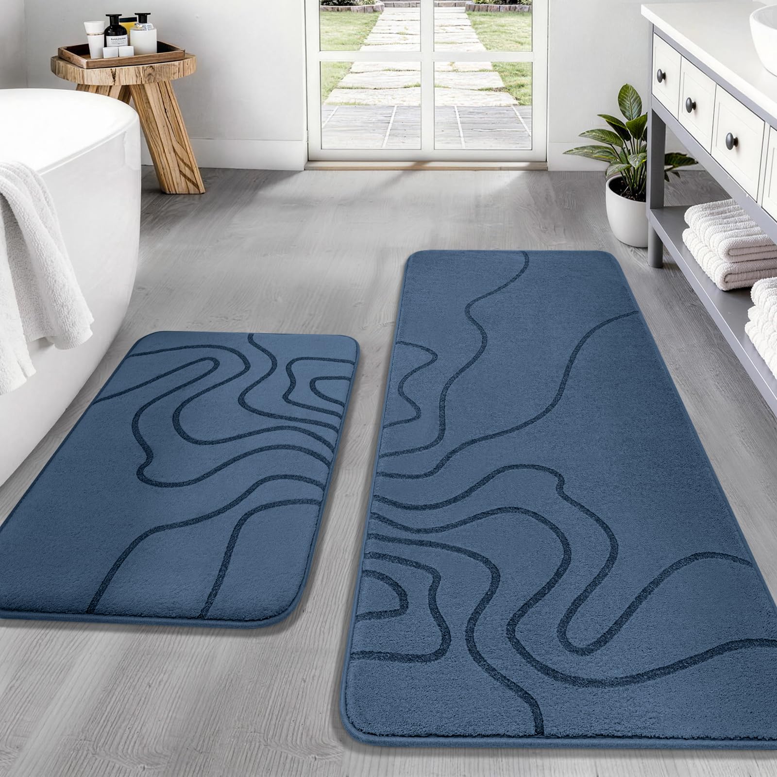 YIHOUSE Memory Foam Bathroom Rugs Sets 2 Piece - Extra Thick Ultra Soft Absorbent Bath Mat Set, Non-Slip Machine Washable Bath Rugs for Bathroom, Tub & Shower, Home Decor (32"x20"+24"x17", Dark Grey)