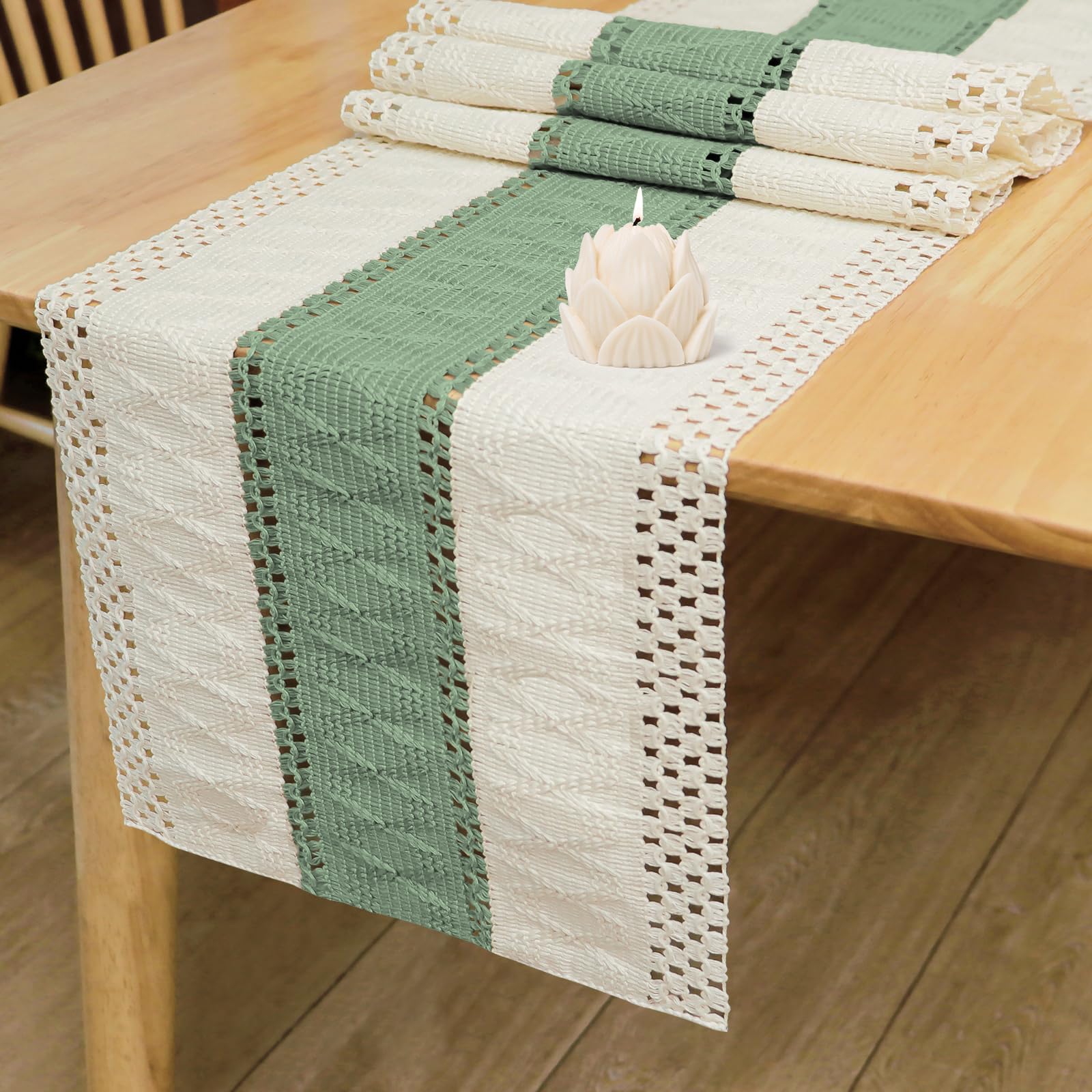 Bloss Boho Table Runner 72 Inches Long Farmhouse Rustic Tables Runner, Cream & Brown Cotton Table Runner, Woven Easter Summer Tables Runners for Kitchen Dining Table Decor,Coffee Table & Living Room