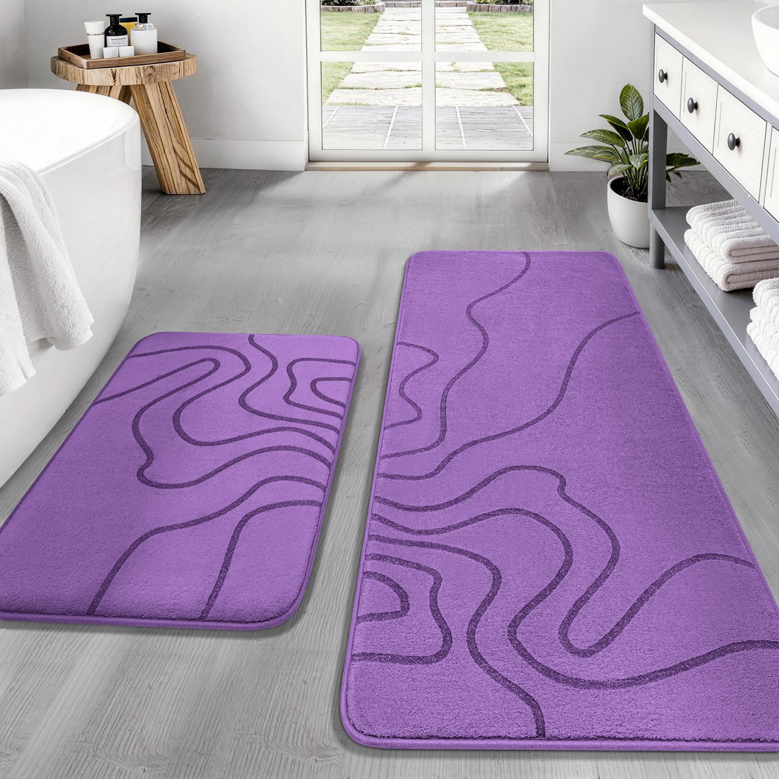YIHOUSE Memory Foam Bathroom Rugs Sets 2 Piece - Extra Thick Ultra Soft Absorbent Bath Mat Set, Non-Slip Machine Washable Bath Rugs for Bathroom, Tub & Shower, Home Decor (32"x20"+24"x17", Dark Grey)