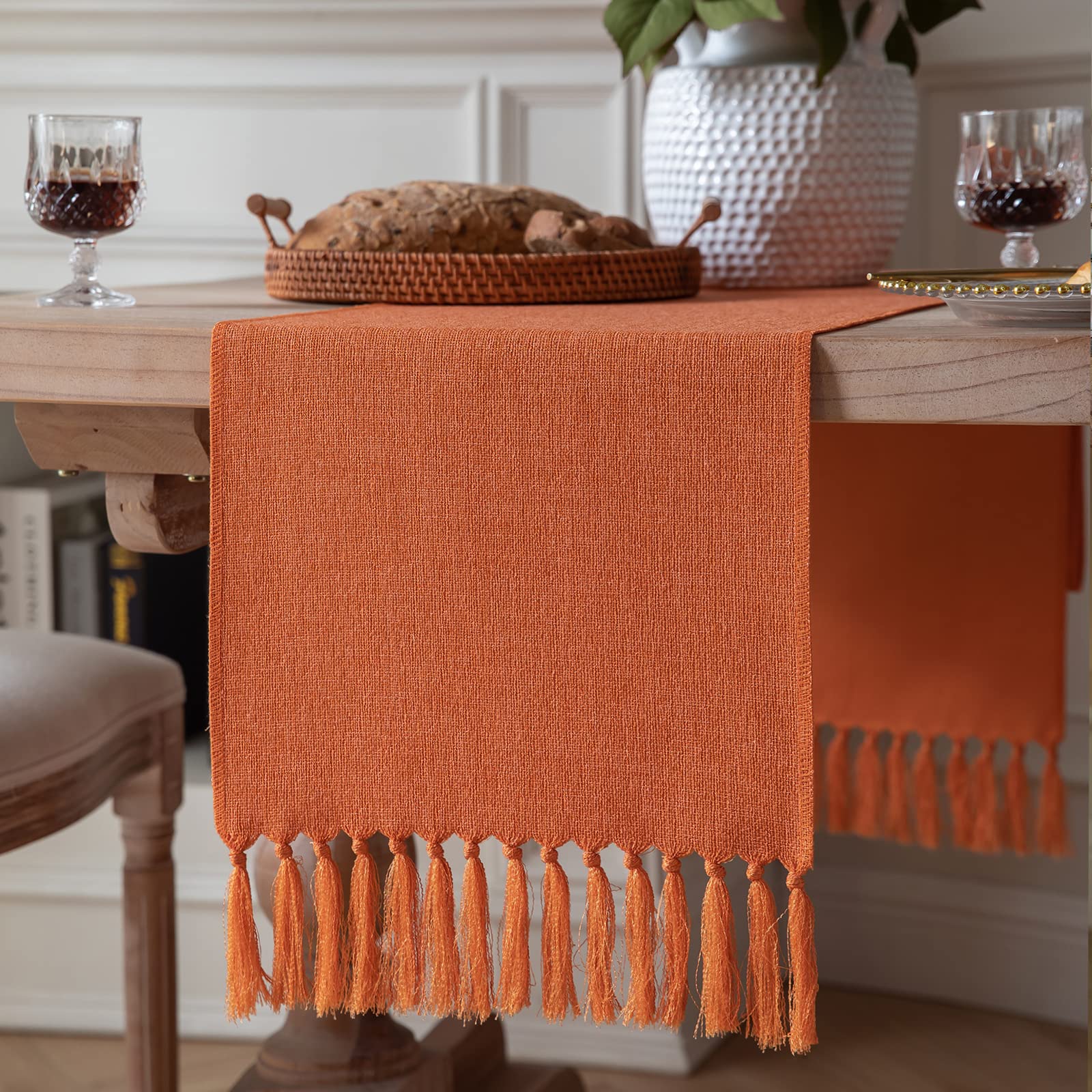 ZeeMart Beige Table Runners 72 Inches Long, Burlap Linen Style Rustic Farmhouse Table Runner, Boho Woven Dining Table Runner, 13x72 Inches, Oatmeal Beige