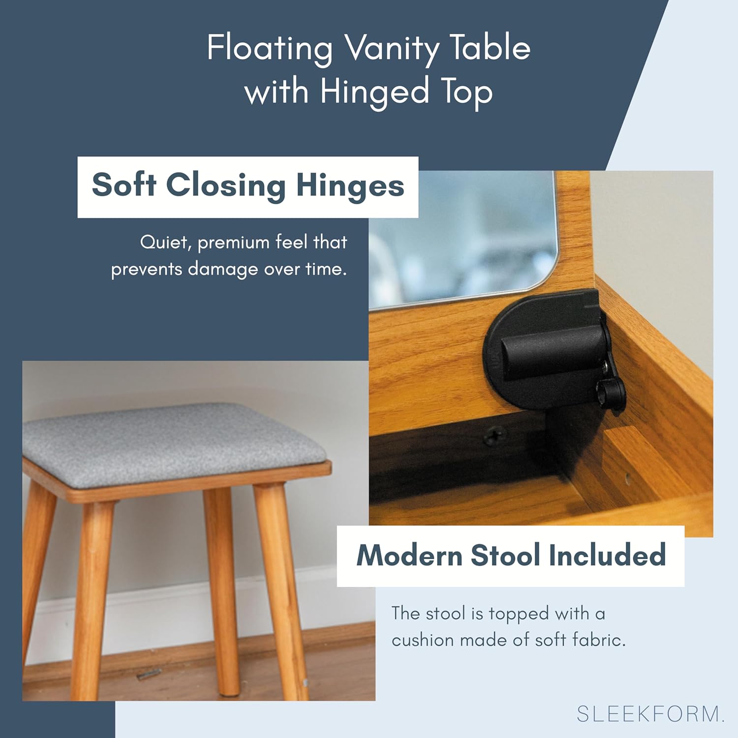Sleekform Small Vanity Desk Dressing Table with Mirror & Chair - 18x20 Floating Vanity Makeup Table for Small Spaces, Wall Mounted Compact Make Up Tables with Flip Up Top, Nightstand Bedroom Vanities
