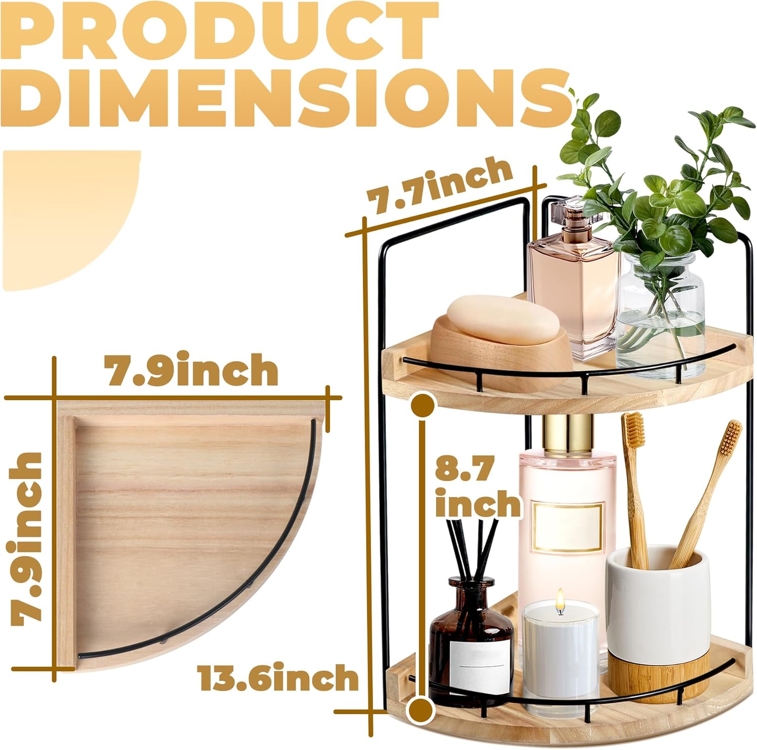 2 Tier Bathroom Counter Organizer, Bathroom Counter Tray and Vanity Organizer, Wood Corner Countertop Tray for Kitchen, Dresser (Rustic Wood)