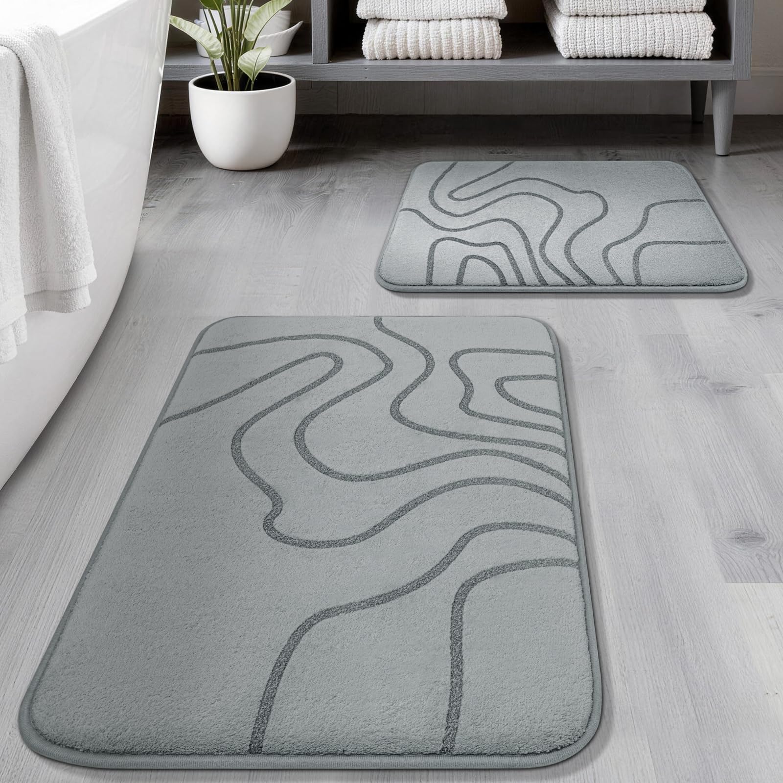 YIHOUSE Memory Foam Bathroom Rugs Sets 2 Piece - Extra Thick Ultra Soft Absorbent Bath Mat Set, Non-Slip Machine Washable Bath Rugs for Bathroom, Tub & Shower, Home Decor (32"x20"+24"x17", Dark Grey)