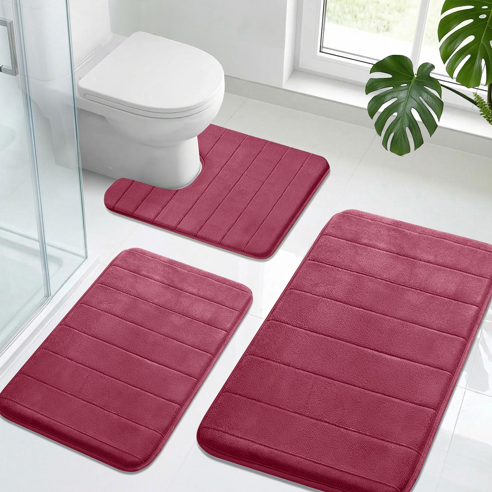 Neween Bathroom Rugs Set 3 Piece, Extra Soft Absorbent Non Slip Memory Foam Bath Mat Set, Thick & Quick Dry Washable Bath Rugs Bathroom Carpet Contour Toliet Mats for Floor, Tub, Shower (Dark Grey)