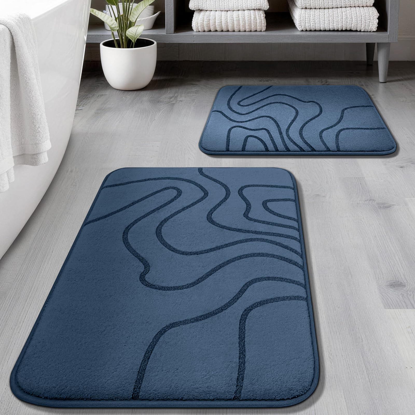 YIHOUSE Memory Foam Bathroom Rugs Sets 2 Piece - Extra Thick Ultra Soft Absorbent Bath Mat Set, Non-Slip Machine Washable Bath Rugs for Bathroom, Tub & Shower, Home Decor (32"x20"+24"x17", Dark Grey)