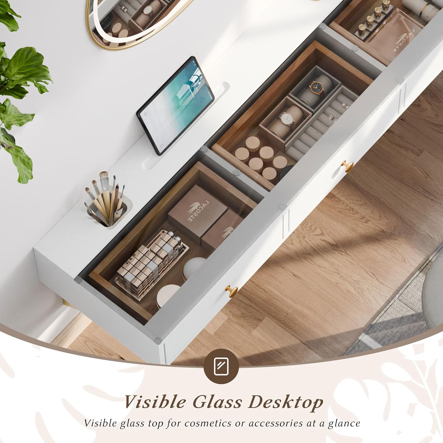 IEO 47" Floating Vanity Makeup Table,Wall Mounted Desk with 3 Drawers Storage,Hanging Floating Small Space Vanity Table for Bedroom, Dressing Room,Warm White