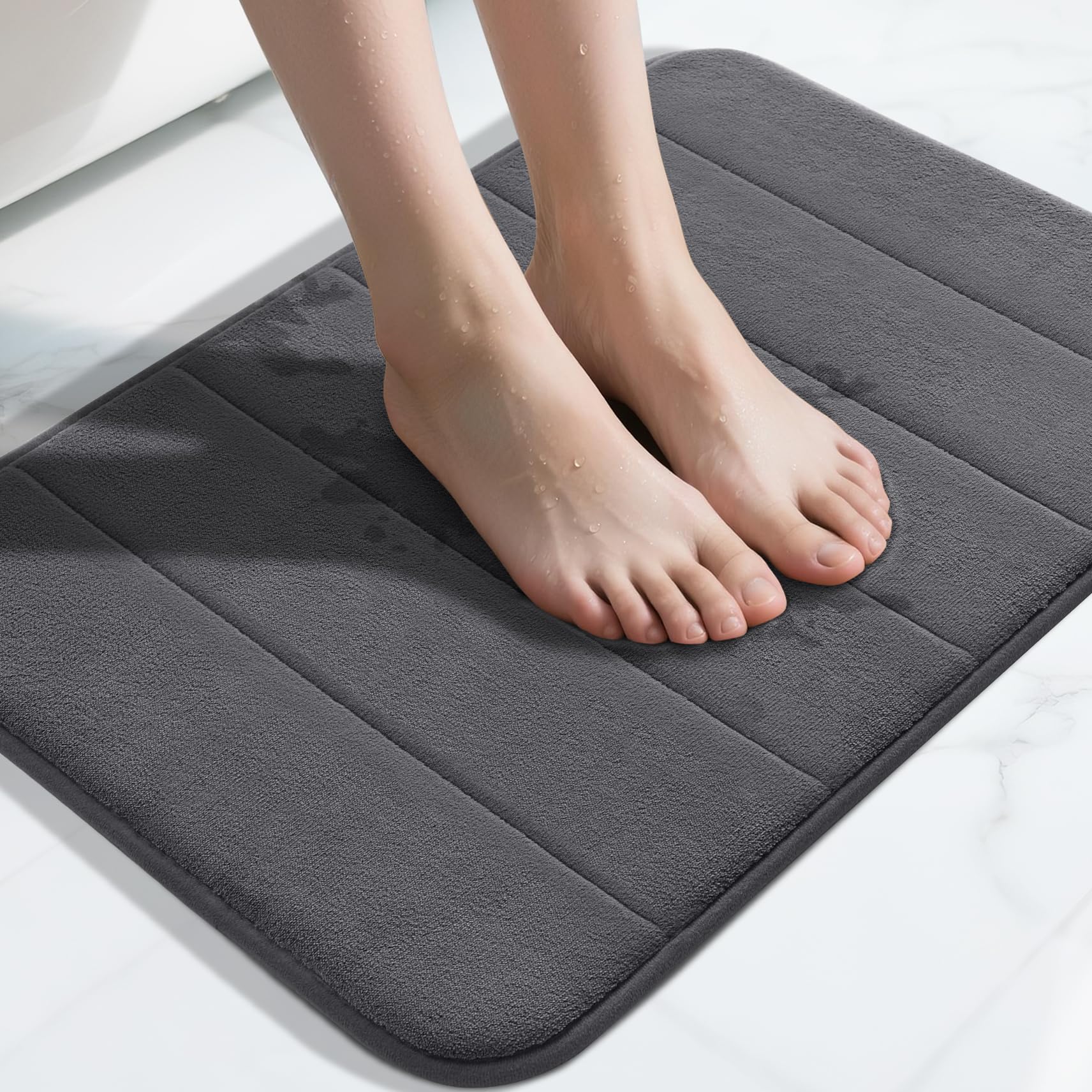 Yimobra Memory Foam Toilet Bath Mat U-Shaped, Soft and Comfortable, Super Water Absorption, Non-Slip, Thick, Machine Wash and Easier to Dry for Bathroom Commode Contour Rug, 24 X 20 Inches, Black