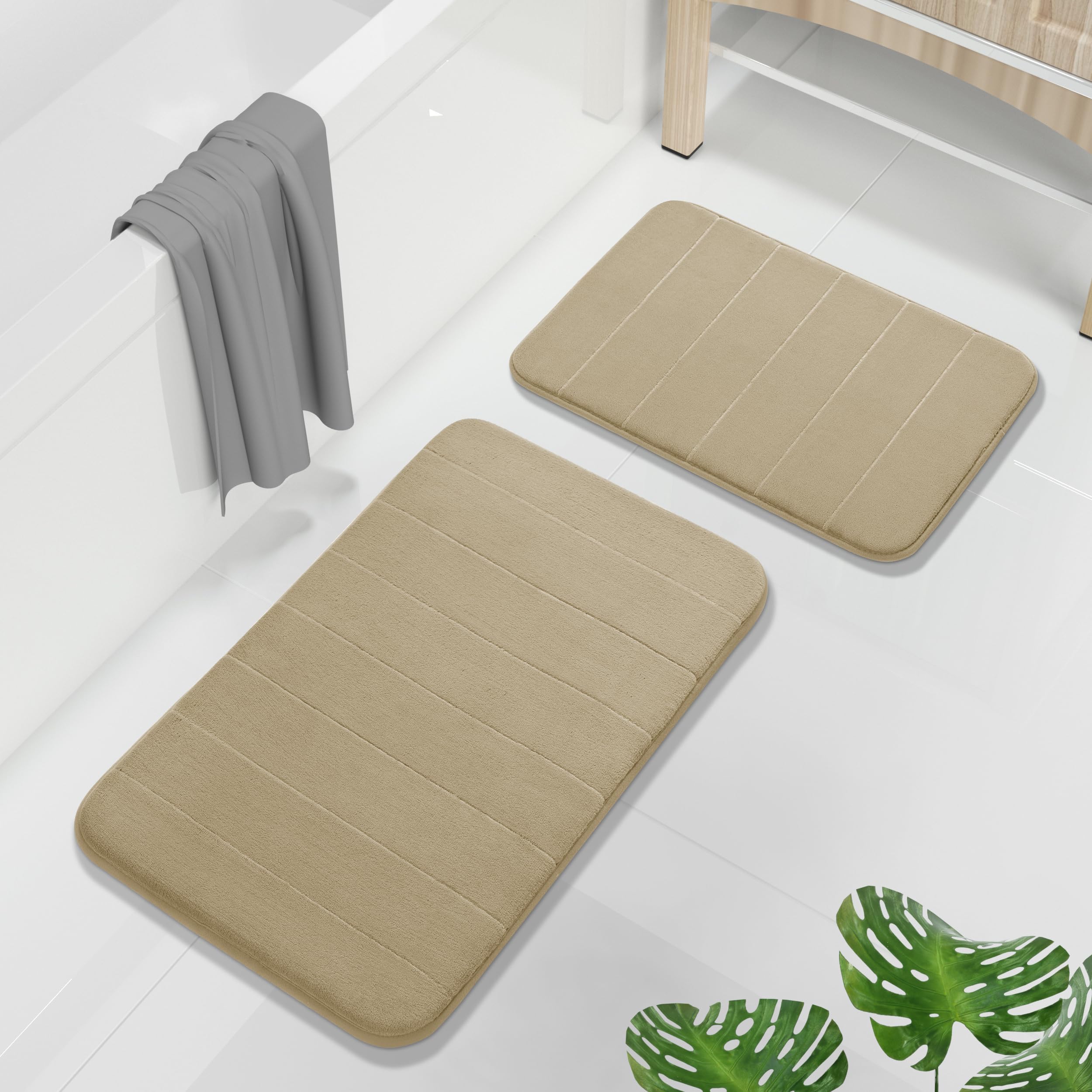 Yimobra U-Shaped Toilet Bath Mat Set 2 Piece - Super Soft Absorbent Quick Dry Memory Foam Bathroom Rugs, Machine Washable Non Slip Floor Carpet for Tub Shower & Single Sink (17x24 & 24x20, Gray)