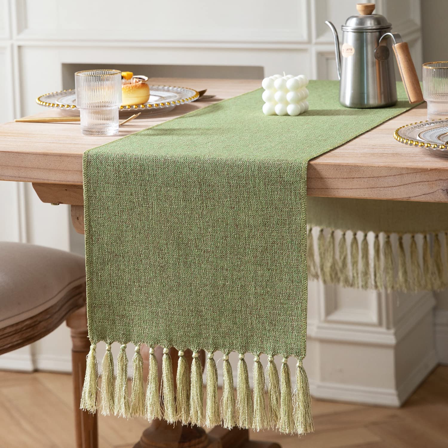 ZeeMart Beige Table Runners 72 Inches Long, Burlap Linen Style Rustic Farmhouse Table Runner, Boho Woven Dining Table Runner, 13x72 Inches, Oatmeal Beige