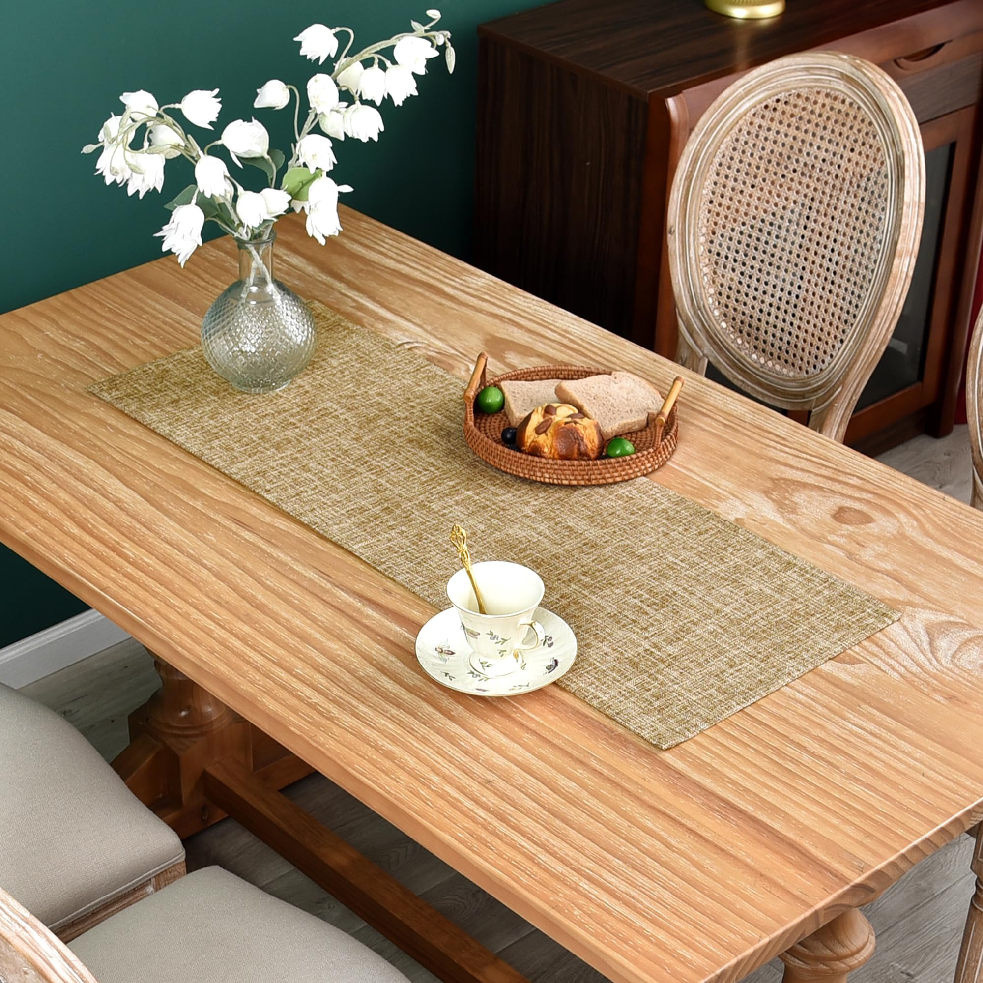 Farmhouse Rustic Faux Linen Table Runner Neutral Beige Table Runners Double Layer Reversible Rectangle Runners for Daily Use Kitchen Dining Banquet Holiday 13x48 Inch