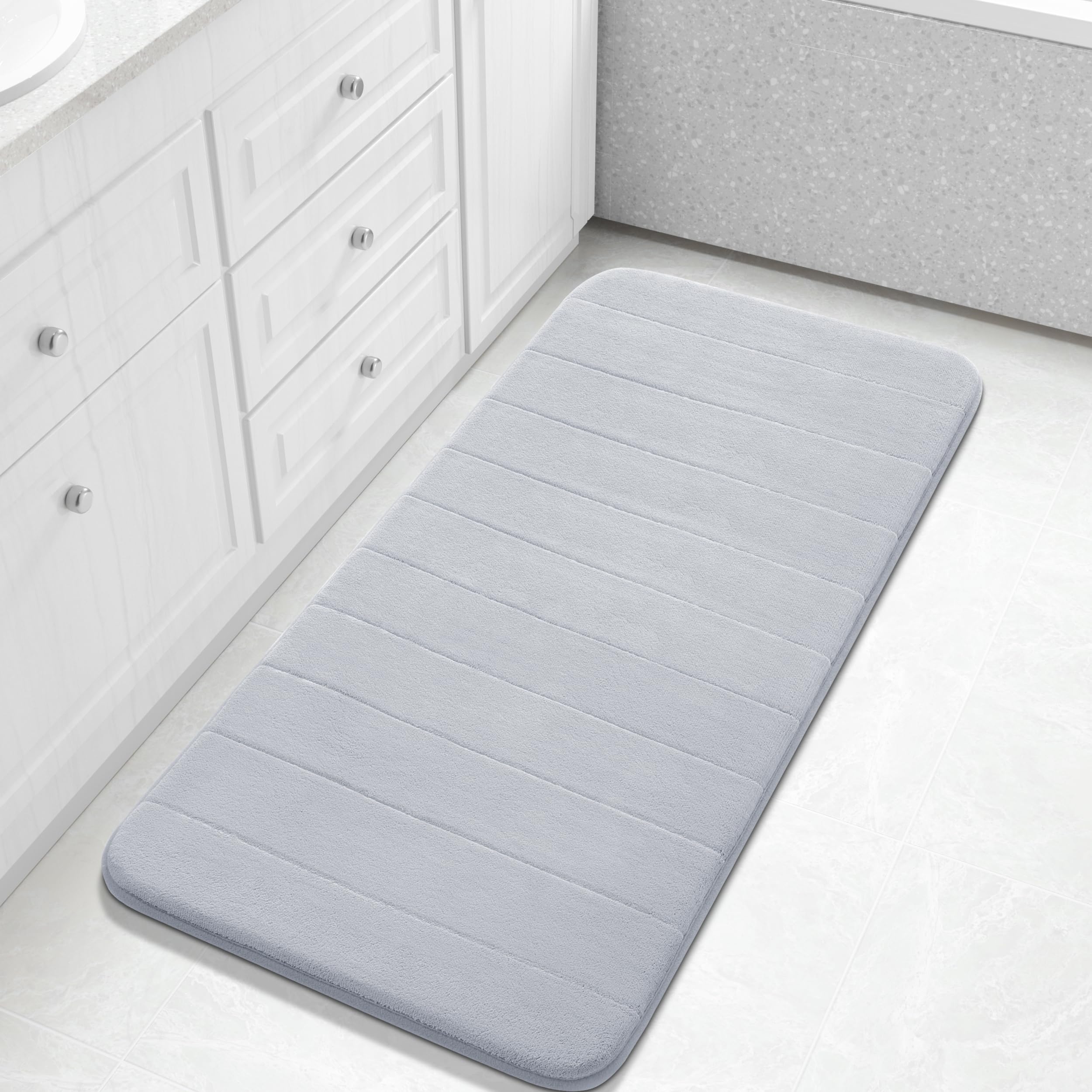 Yimobra Memory Foam Toilet Bath Mat U-Shaped, Soft and Comfortable, Super Water Absorption, Non-Slip, Thick, Machine Wash and Easier to Dry for Bathroom Commode Contour Rug, 24 X 20 Inches, Black