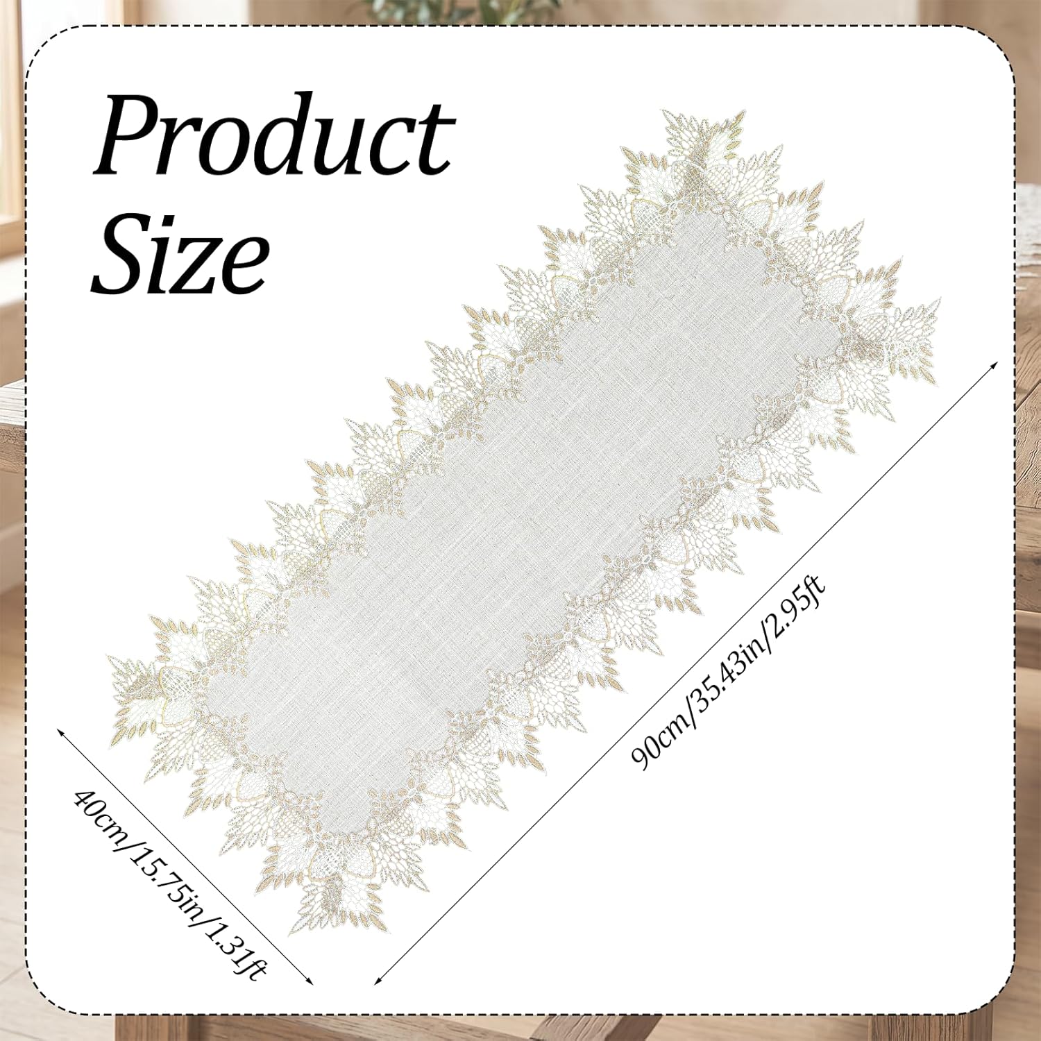 Natural Linen Table Runner, 36 inches Neutral Earth Tones Beige Lace Coffee Doily Tables Runner Dresser Scarf, Table Runners for Easter Summer Bedroom, Kitchen, Dining, Wedding Party Place Mats
