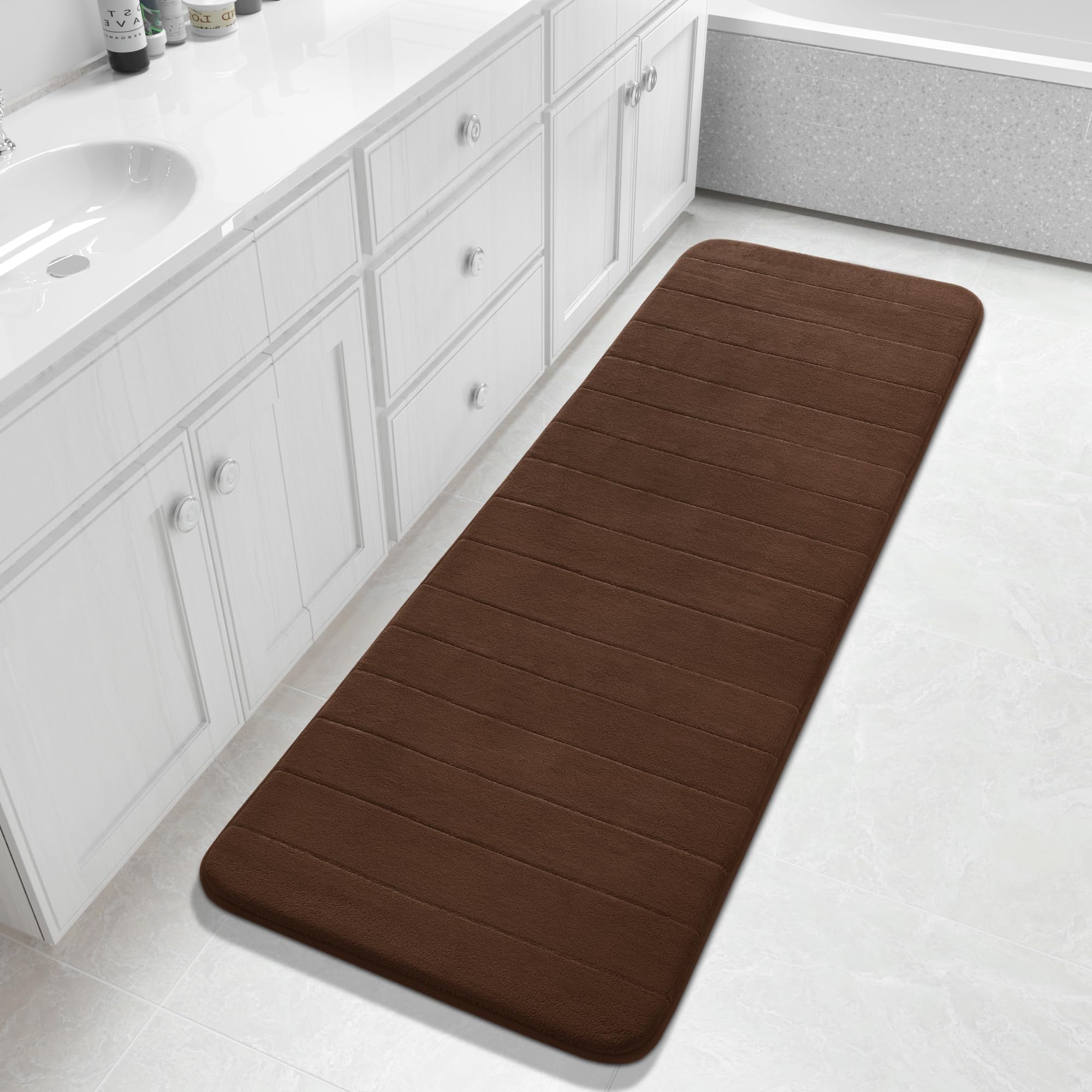 Yimobra Memory Foam Toilet Bath Mat U-Shaped, Commode Contour Rug, Soft and Comfortable, Super Water Absorption, Non-Slip, Thick, Machine Wash and Easier to Dry for Bathroom, 24 X 20 Inches, Grey