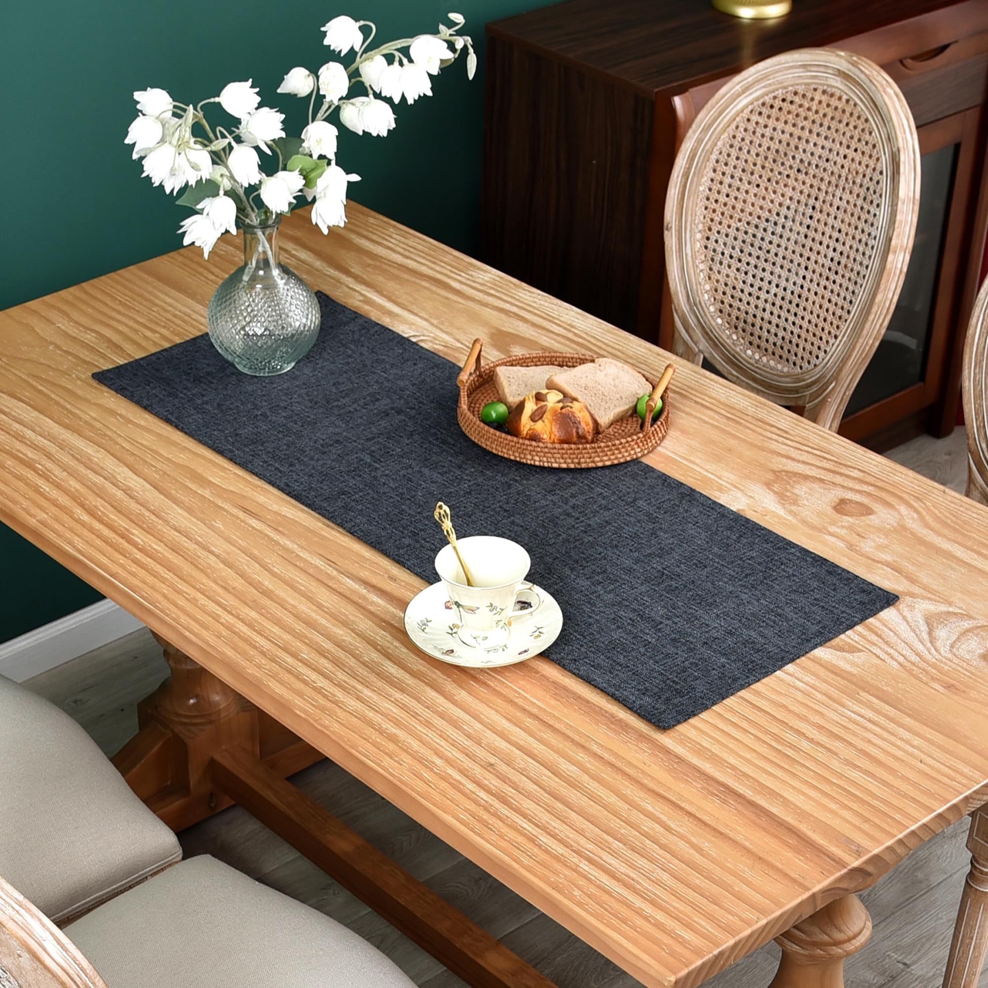 Farmhouse Rustic Faux Linen Table Runner Neutral Beige Table Runners Double Layer Reversible Rectangle Runners for Daily Use Kitchen Dining Banquet Holiday 13x48 Inch