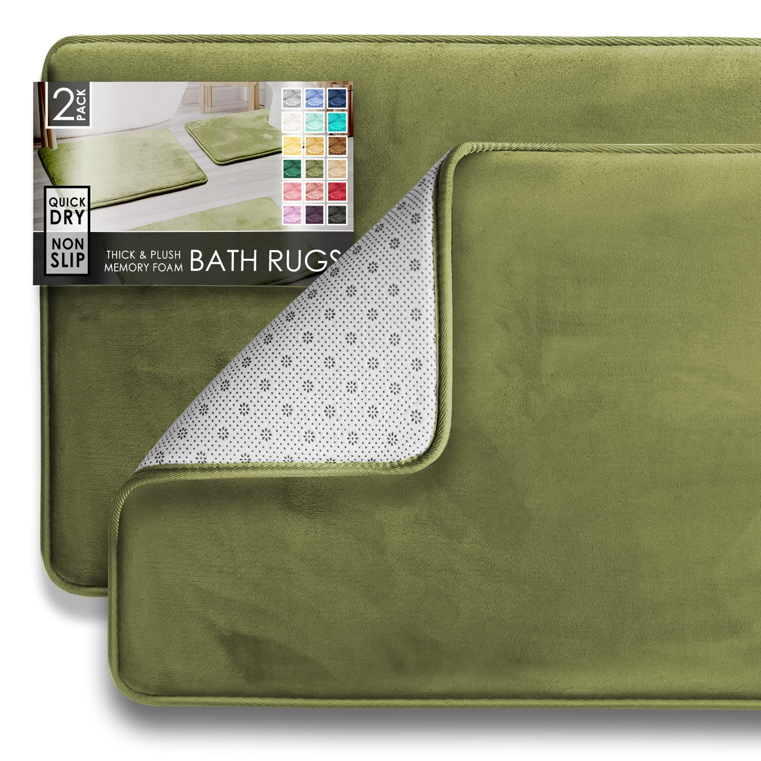 Clara Clark 3 Piece Bathroom Rugs Bath Mat Set, Velvet Memory Foam Bath Mats for Bathroom - Non-Slip, PVC Backing Bath Rugs, Washable - Dries Quickly, Black