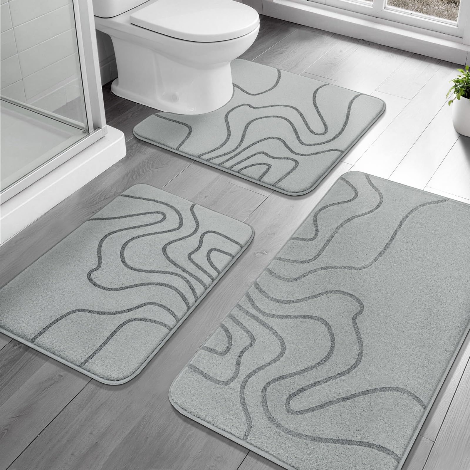 YIHOUSE Memory Foam Bathroom Rugs Sets 2 Piece - Extra Thick Ultra Soft Absorbent Bath Mat Set, Non-Slip Machine Washable Bath Rugs for Bathroom, Tub & Shower, Home Decor (32"x20"+24"x17", Dark Grey)