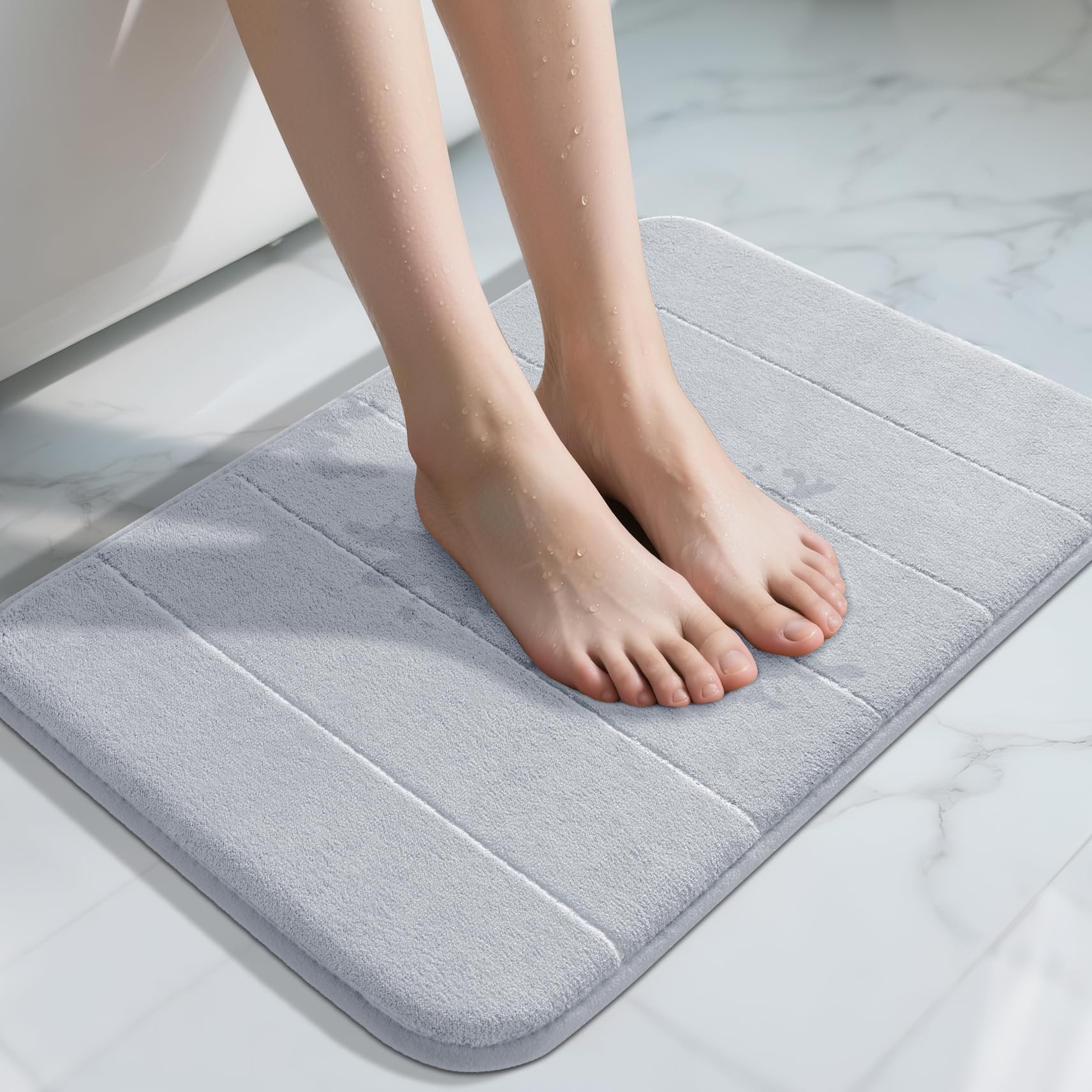 Yimobra Memory Foam Toilet Bath Mat U-Shaped, Soft and Comfortable, Super Water Absorption, Non-Slip, Thick, Machine Wash and Easier to Dry for Bathroom Commode Contour Rug, 24 X 20 Inches, Black