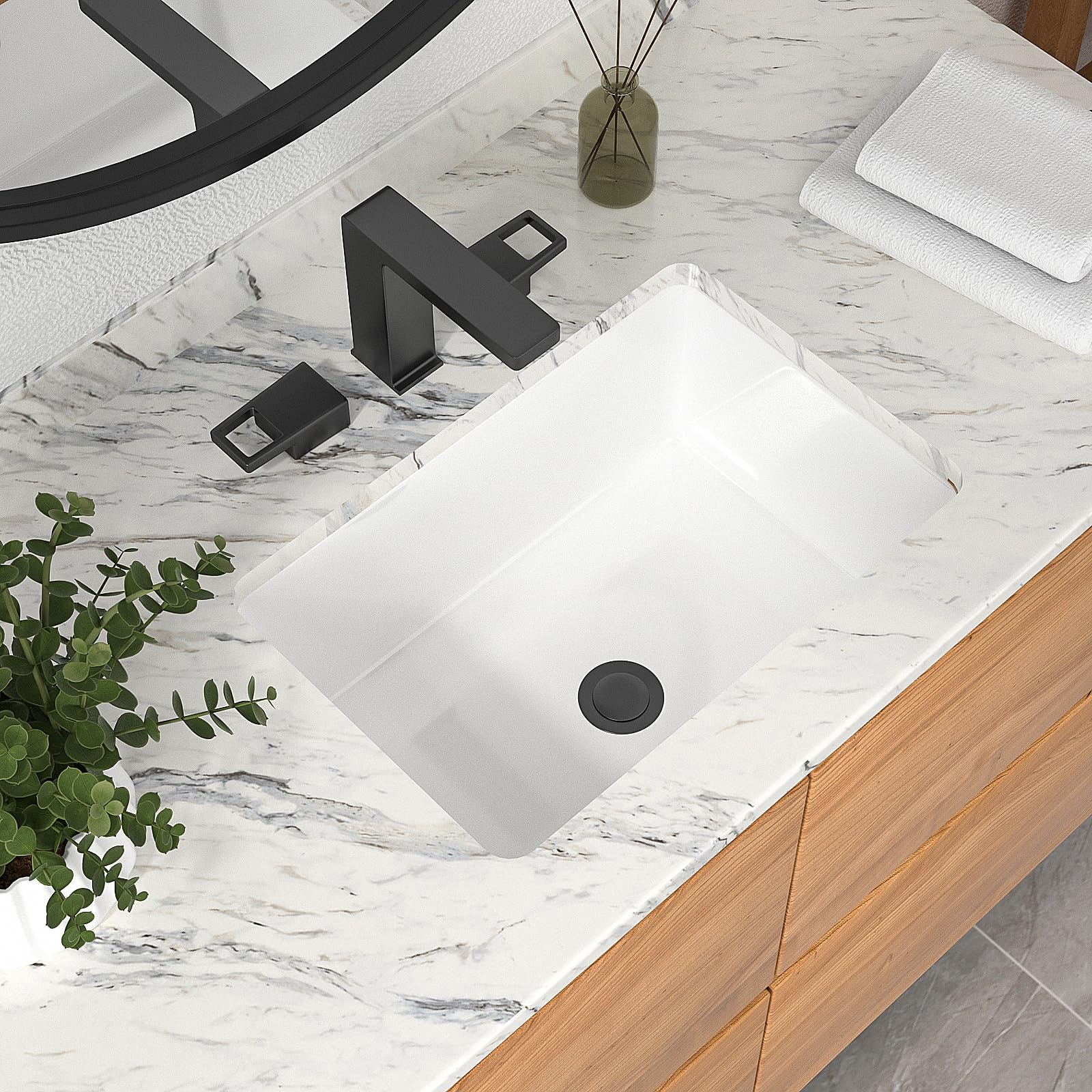 Mocoloo 21"x16" Wall Mounted Bathroom Sink White Rectangle Porcelain ADA Compliant Ceramic Bathroom Sinks Floating Vanity Sink for Lavatory Room Basin