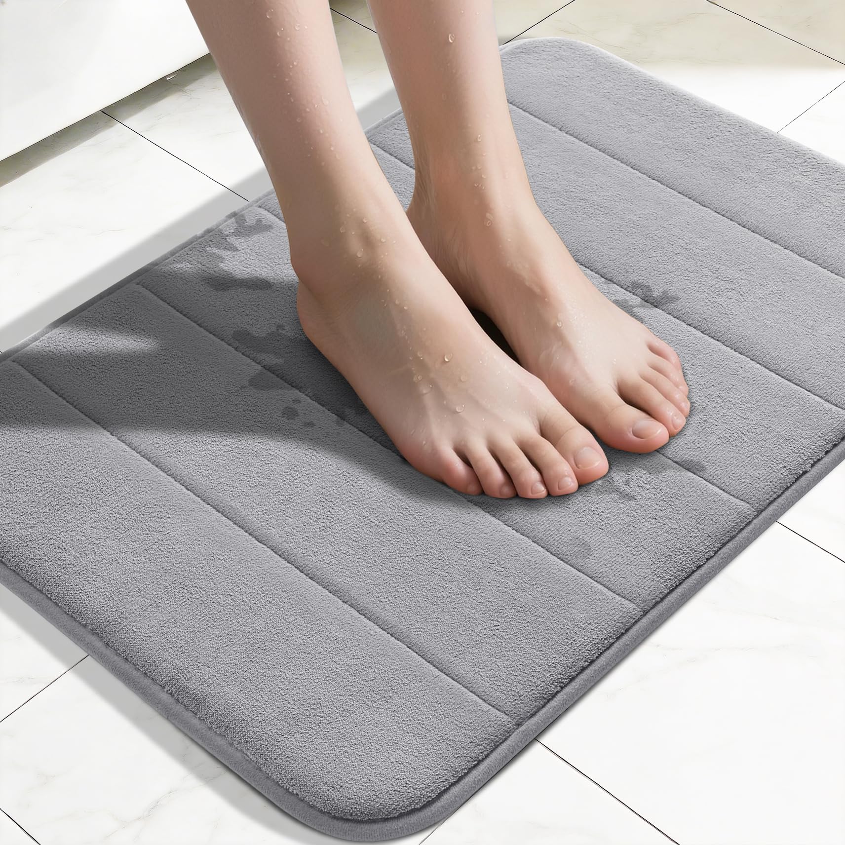 Yimobra Memory Foam Toilet Bath Mat U-Shaped, Commode Contour Rug, Soft and Comfortable, Super Water Absorption, Non-Slip, Thick, Machine Wash and Easier to Dry for Bathroom, 24 X 20 Inches, Grey