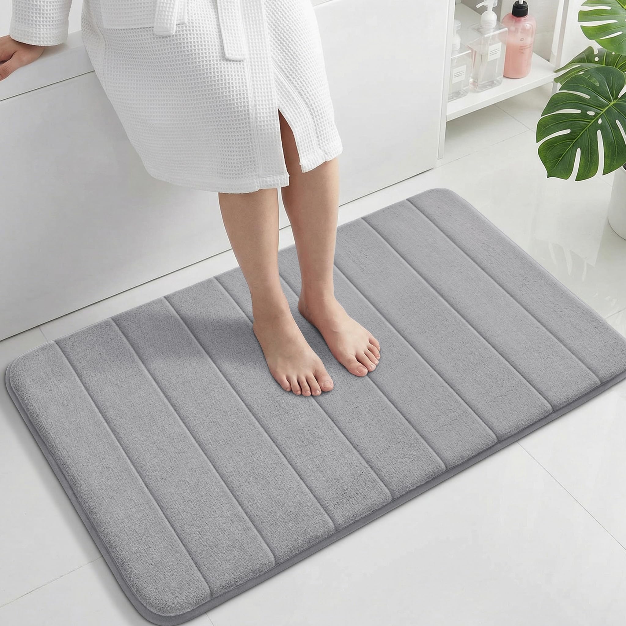 Yimobra Memory Foam Toilet Bath Mat U-Shaped, Soft and Comfortable, Super Water Absorption, Non-Slip, Thick, Machine Wash and Easier to Dry for Bathroom Commode Contour Rug, 24 X 20 Inches, Black