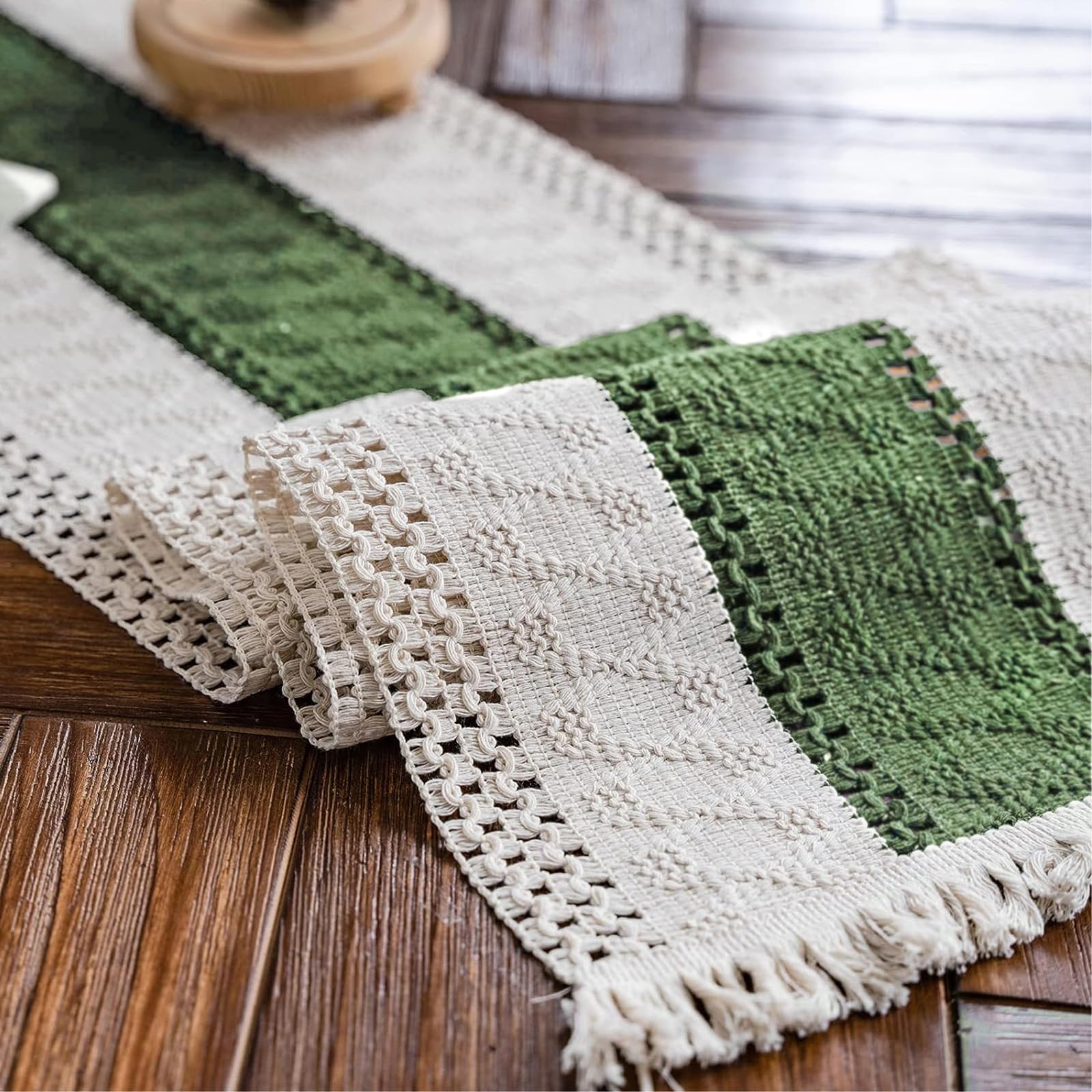 Macrame Table Runner Cream Beige Boho Table Runners with Tassels Hand Woven Cotton Table Runner Rustic Farmhouse Table Runners for Bohemian Kitchen Dining Table(12x71in)
