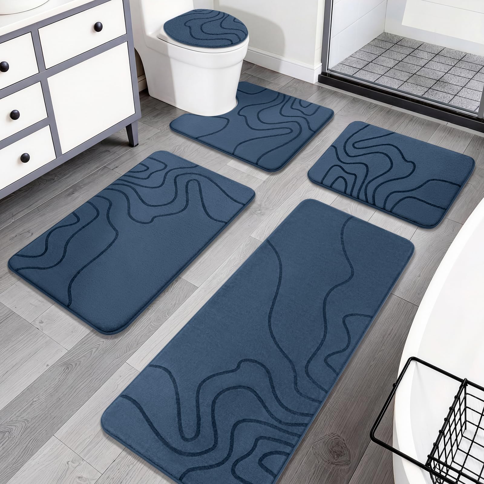 YIHOUSE Memory Foam Bathroom Rugs Sets 2 Piece - Extra Thick Ultra Soft Absorbent Bath Mat Set, Non-Slip Machine Washable Bath Rugs for Bathroom, Tub & Shower, Home Decor (32"x20"+24"x17", Dark Grey)