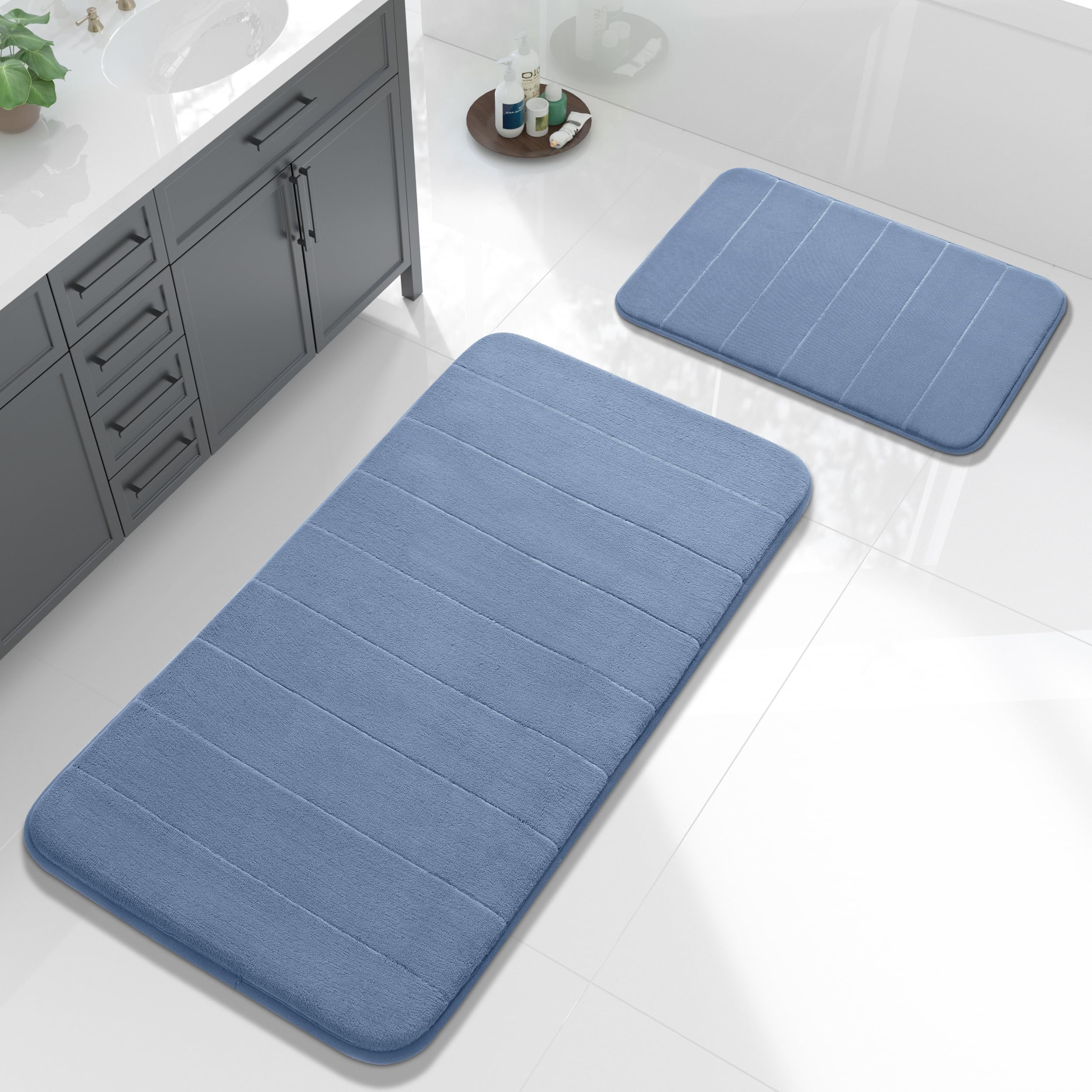 Yimobra U-Shaped Toilet Bath Mat Set 2 Piece - Super Soft Absorbent Quick Dry Memory Foam Bathroom Rugs, Machine Washable Non Slip Floor Carpet for Tub Shower & Single Sink (17x24 & 24x20, Gray)